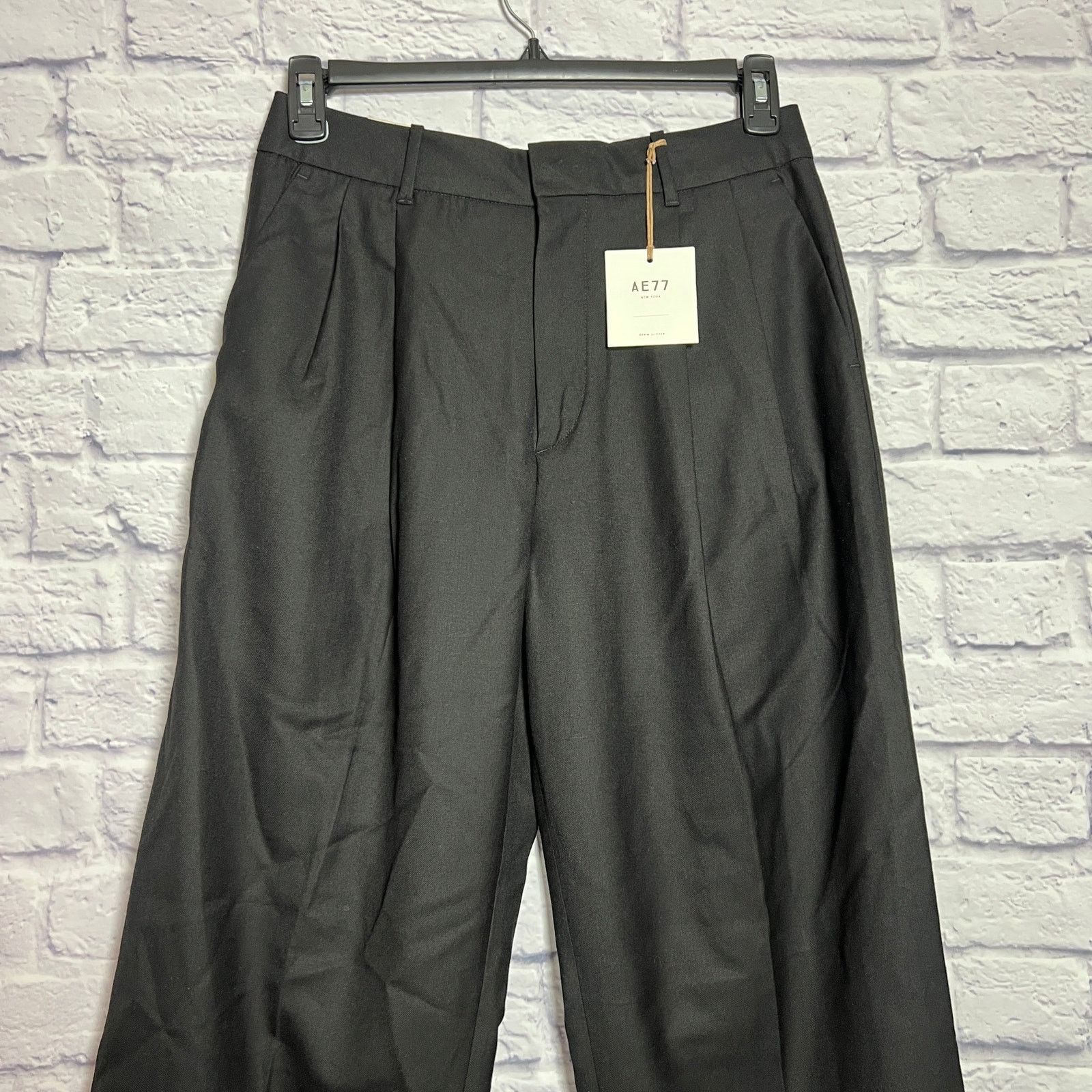 American Eagle Outfitters American Eagle AE77 Wool Blend Pleated Wide Leg Pant Black 6 Size 28" / US 6 / IT 42 - 8 Thumbnail