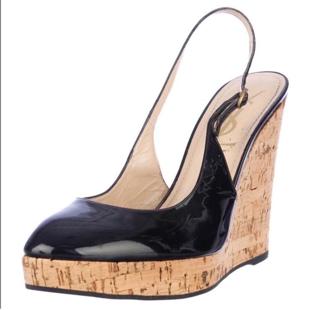 Yves Saint Laurent Yves Saint Laurent Black Patent Slingback Cork Wedge 40 Size US 9 / IT 39 - 1 Thumbnail