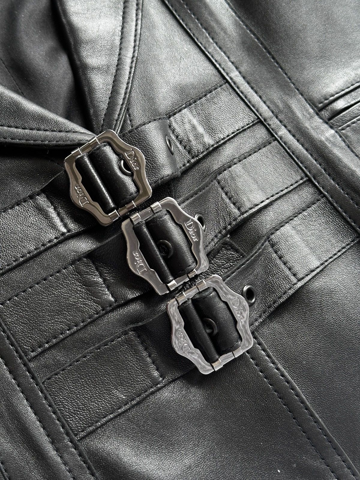 Christian Dior Monsieur DIOR by John Galliano Leather Black Bondage Buckle Jakcet Size M / US 6-8 / IT 42-44 - 15 Thumbnail