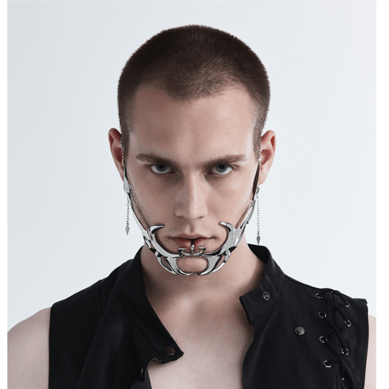 Jewelry Gothic Mask Cyber Punk Liquid Irregular Hollow Jewelry Size ONE SIZE - 1 Thumbnail