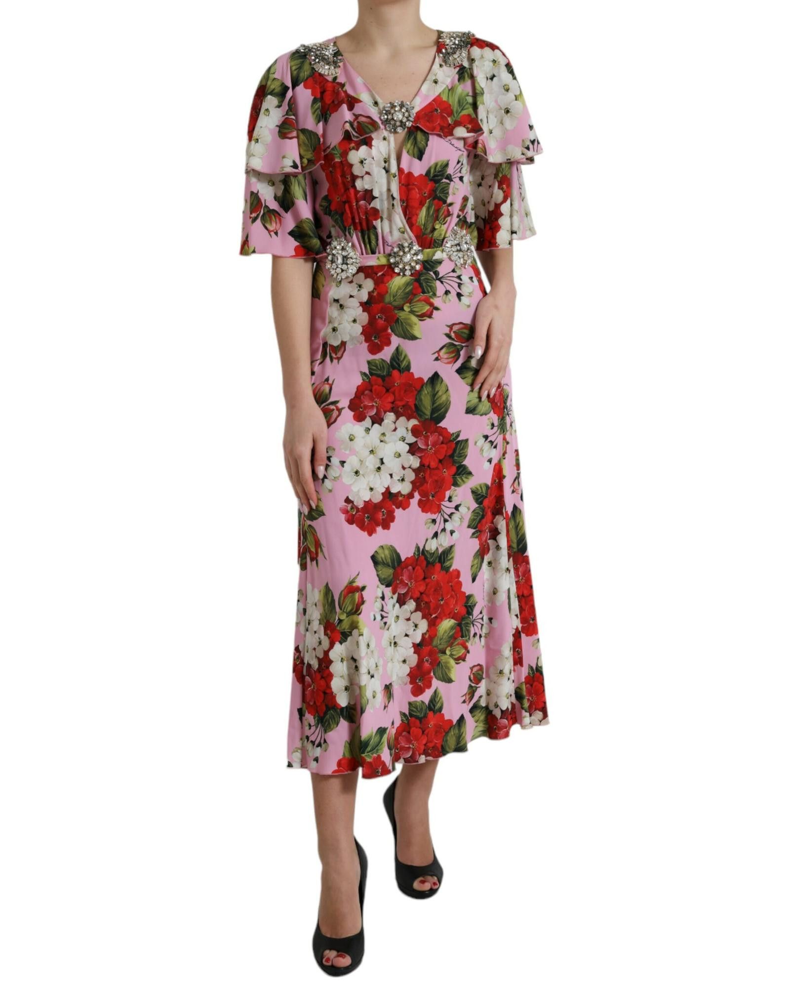 image of Dolce Gabbana Floral Crystal Embellished A-Line Dress, Women's (Size Medium)