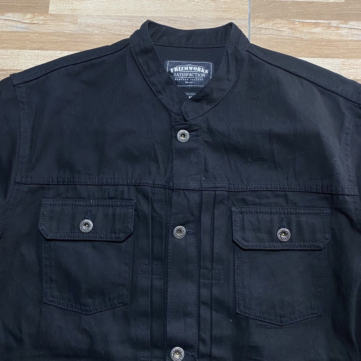 FrizmWORKS × Japanese Brand FrizmWorks Stand Collar Black Trucker Denim Jacket Size US XL / EU 56 / 4 - 3 Thumbnail