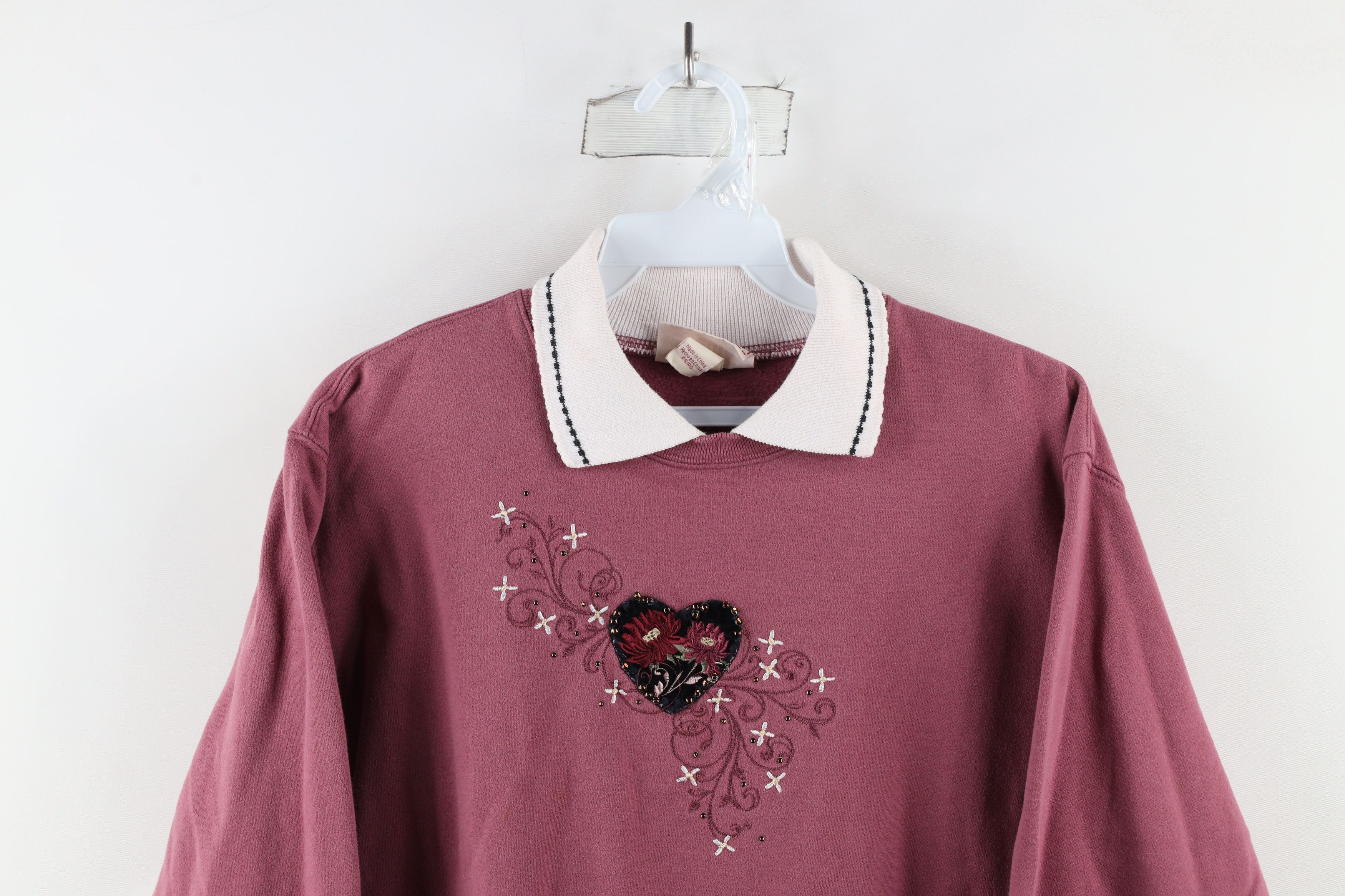 Vintage Vintage 90s Streetwear Heart Flower Collared Sweatshirt Size S / US 4 / IT 40 - 2 Thumbnail
