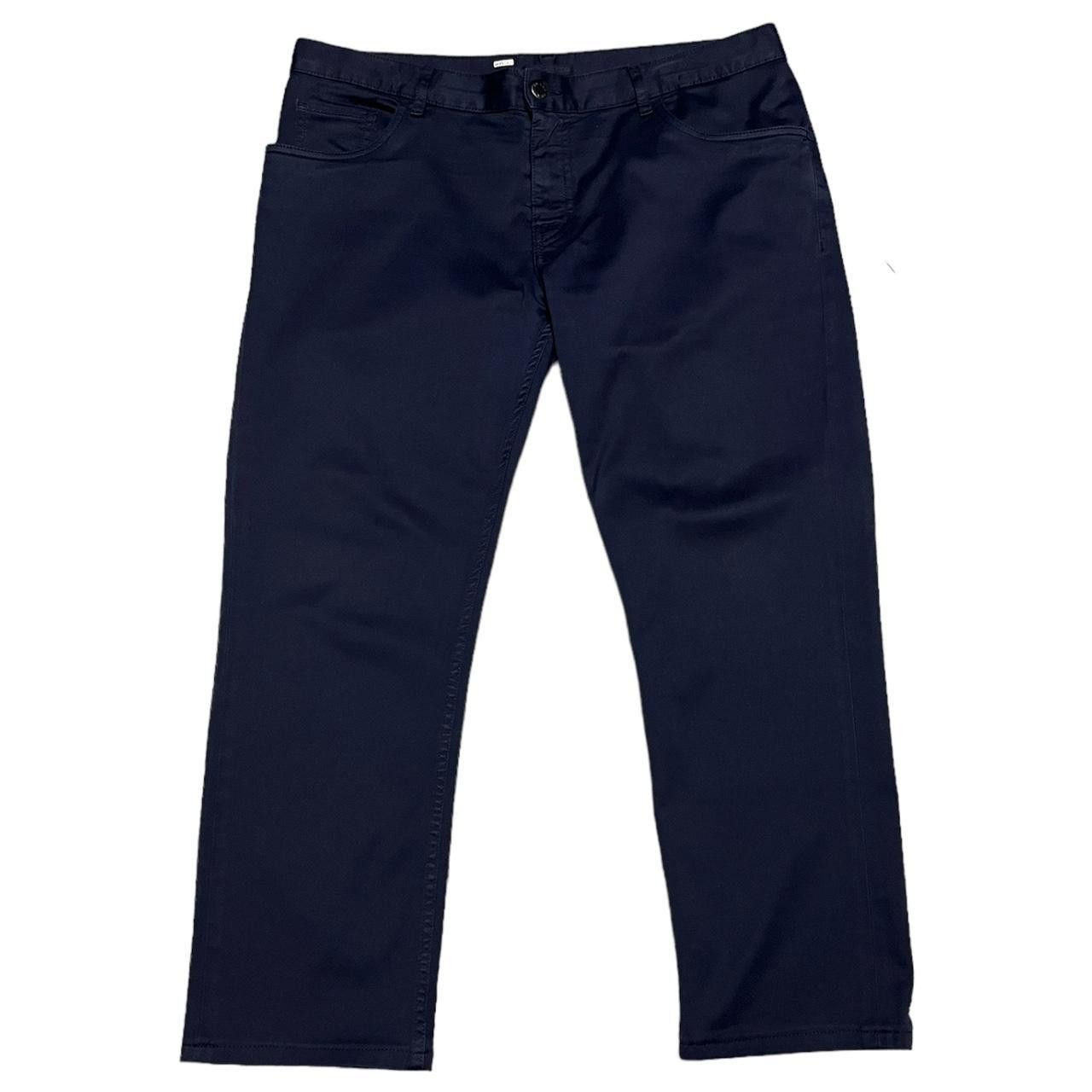 image of Prada Tapered Fit Luxury Designer Casual Denim Khaki Pants in Navy, Men's (Size 36)