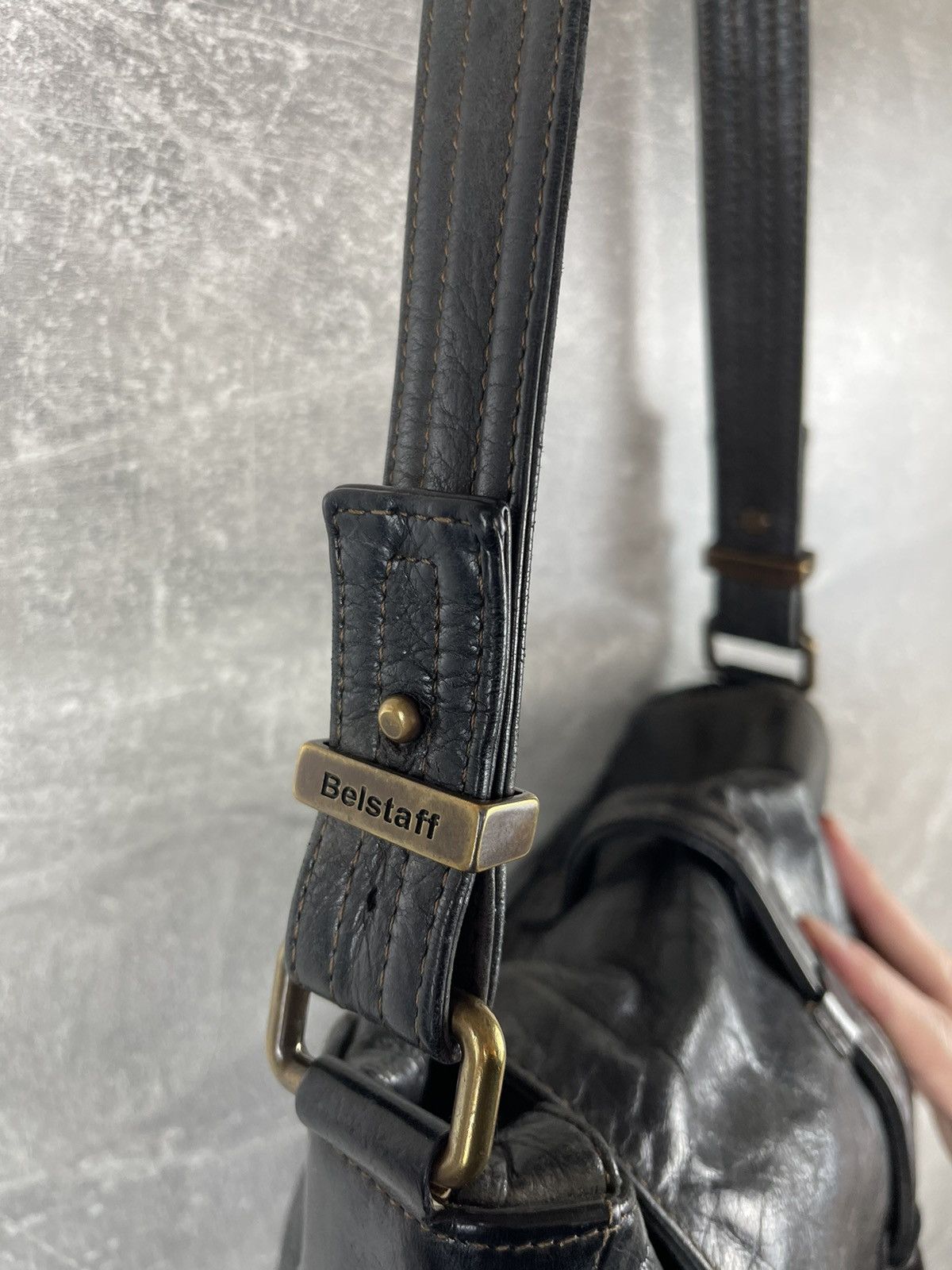 Belstaff × Vintage Belstaff Dark Wax Leather Avant Garde Biker Bag Size ONE SIZE - 4 Thumbnail