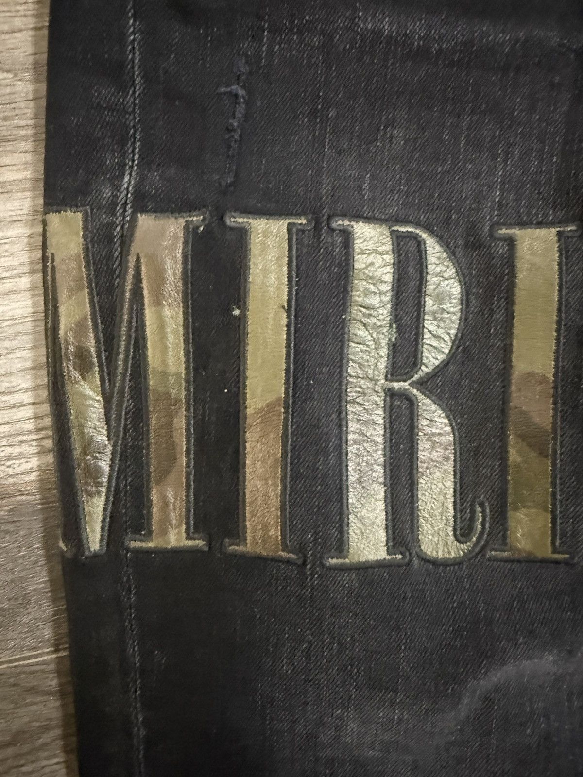 Amiri Amiri Camo Leather Logo Applique Distressed Denim Size US 38 / EU 54 - 3 Thumbnail