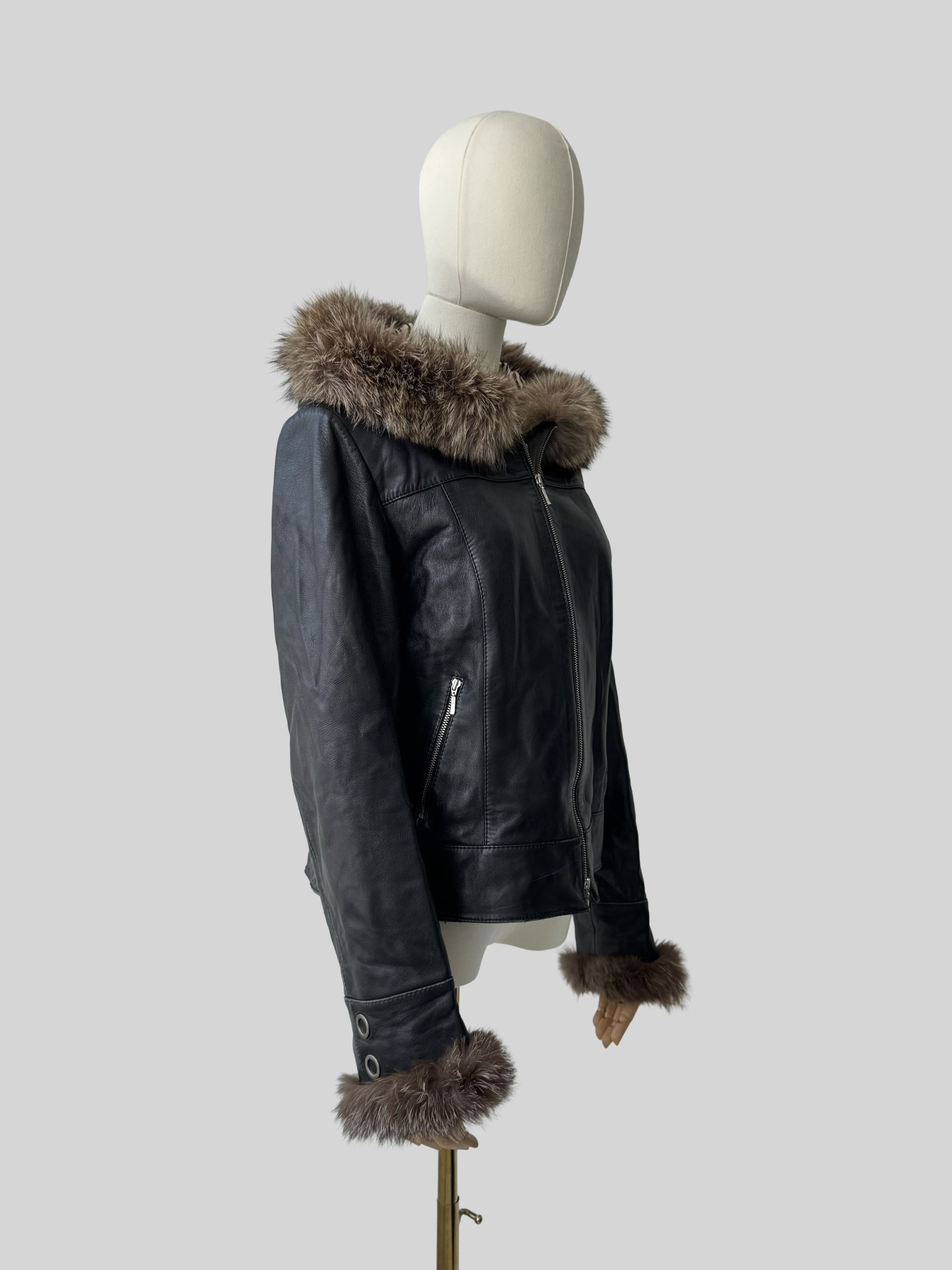 Vintage Vintage Leather Cropped Jacket With Real Fur (D15)(D10) Size L / US 10 / IT 46 - 3 Thumbnail