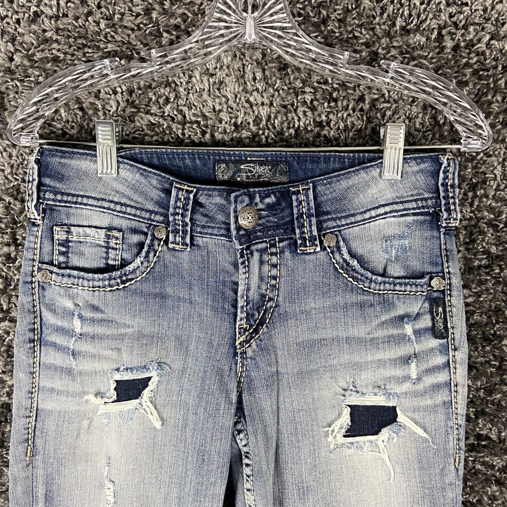 Silver Jeans Co. SILVER JEANS Suki Flap Bermuda Distressed Jean Shorts Blue Women’s 26 Size 26" / US 2 / IT 38 - 6 Thumbnail