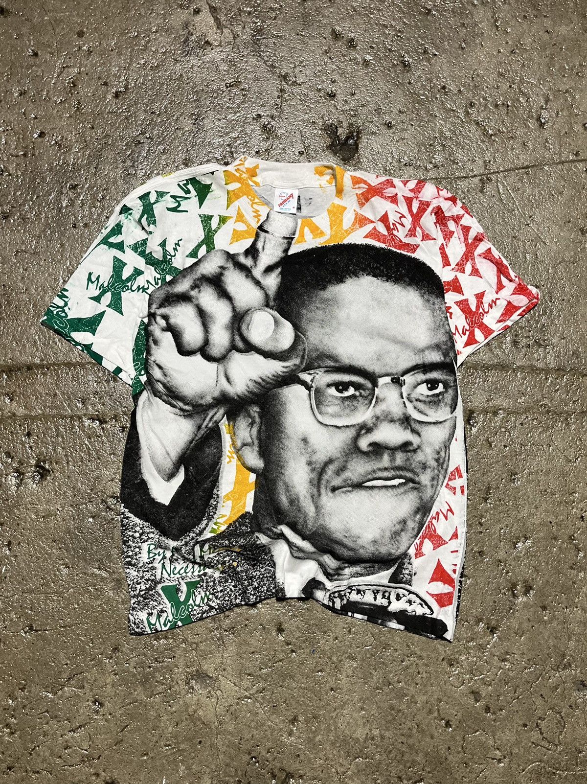 image of Malcolm x X Vintage Crazy Vintage 90's Malcom X All Over Print Tee Shirt, Men's (Size Small)