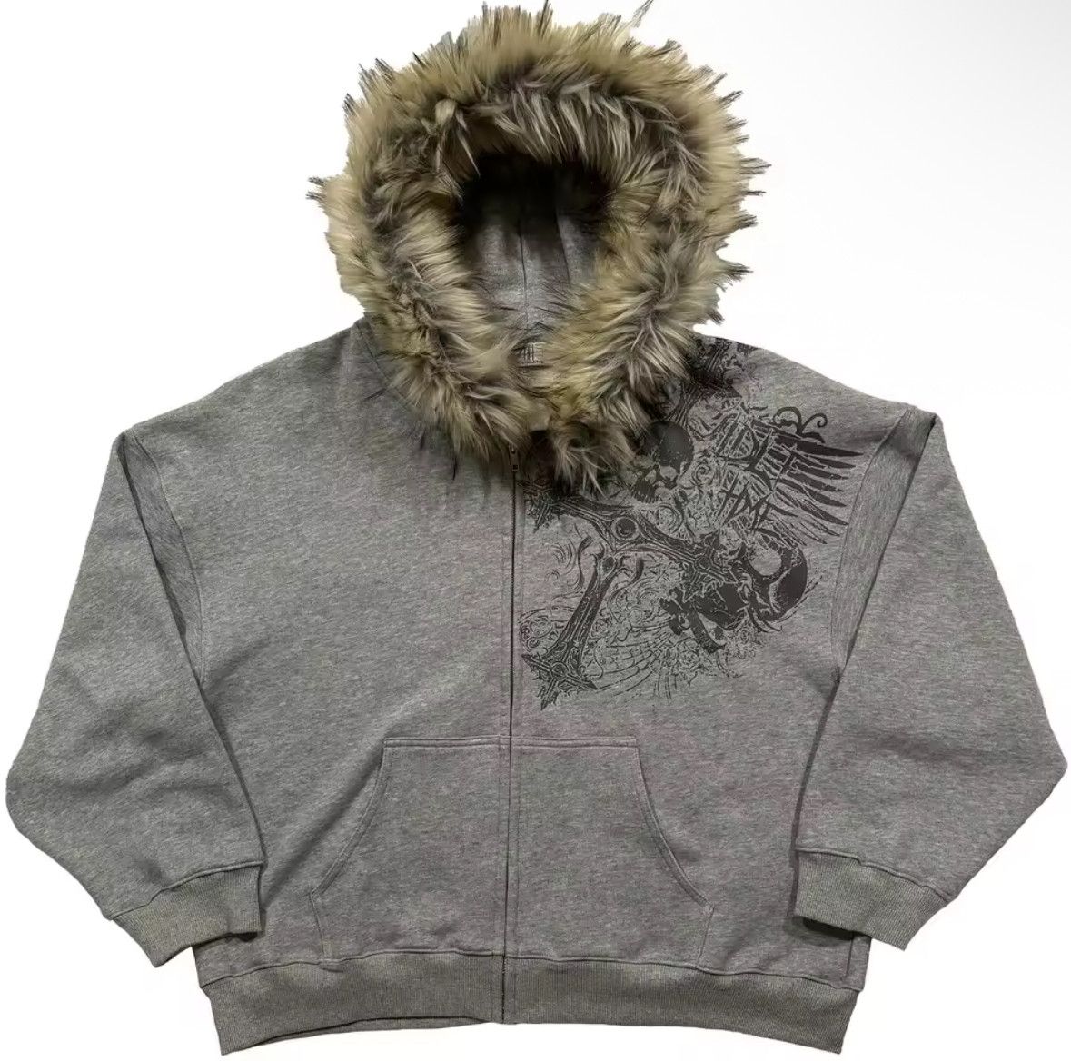 Other Fashion Punk Y2K Goth Grunge Skull Cross Fur Hoodies Size US XL / EU 56 / 4 - 1 Thumbnail