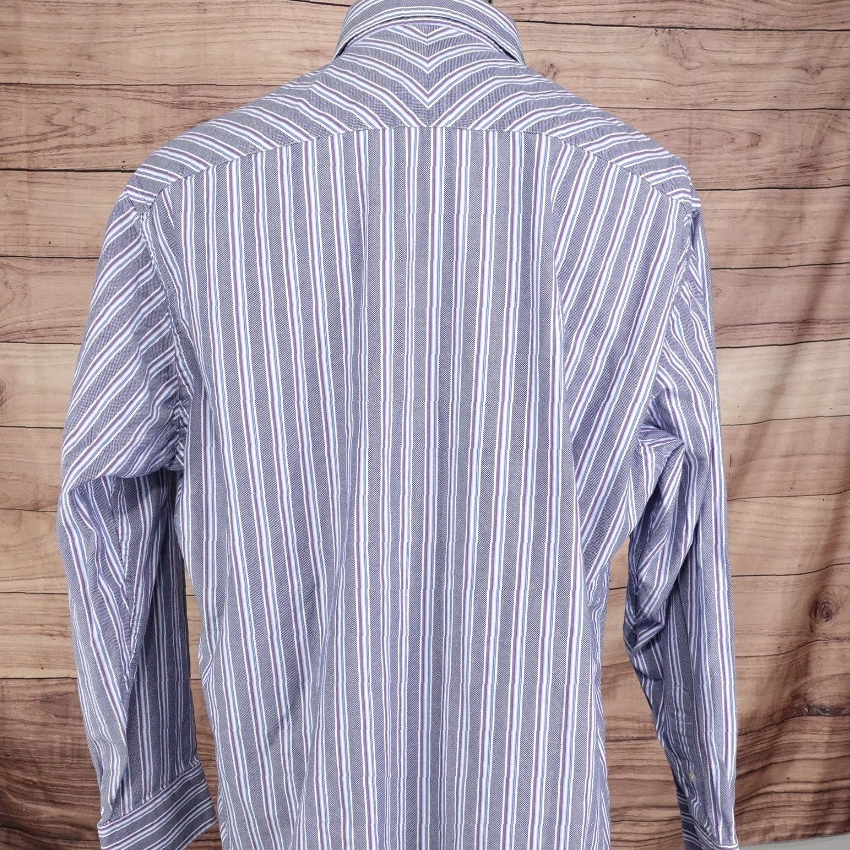 Johnston & Murphy VINTAGE Johnston & Murphy Shirt Mens XL Blue Striped Tailored Fit Cotton Long Sleeve Size US XL / EU 56 / 4 - 5 Thumbnail