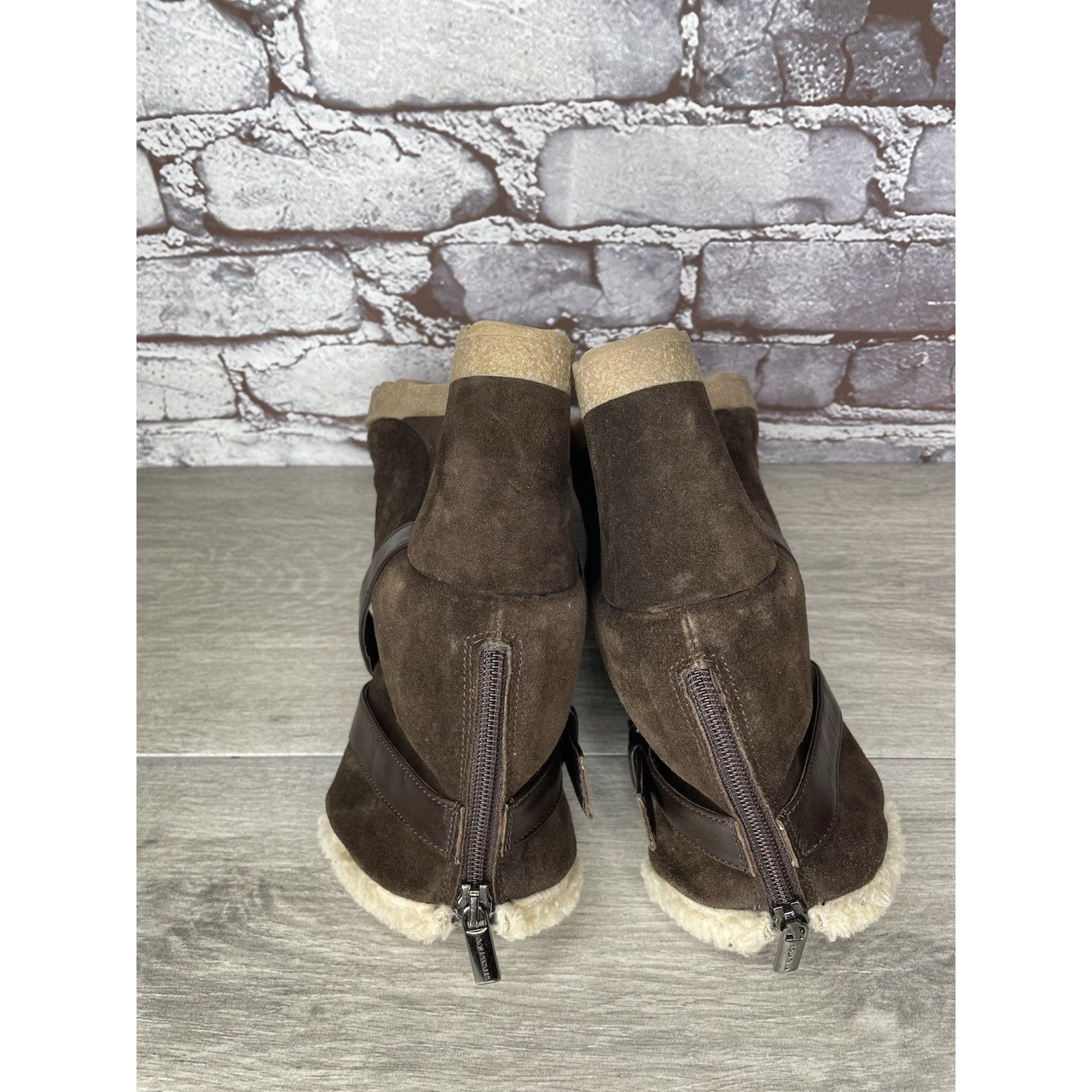 Aquatalia Aquatalia Brown Suede Faux Fur Strap Ankle Wedge Booties Wom Size US 10 / IT 40 - 22 Thumbnail