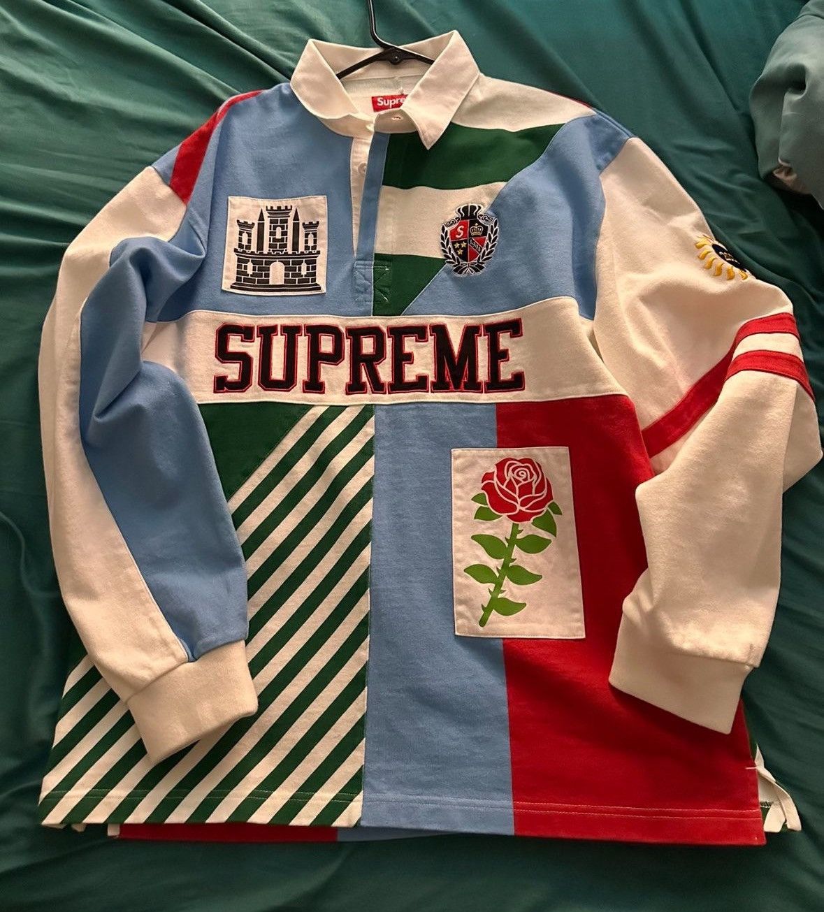 新品 L サイズ Supreme Rose Rugby White
