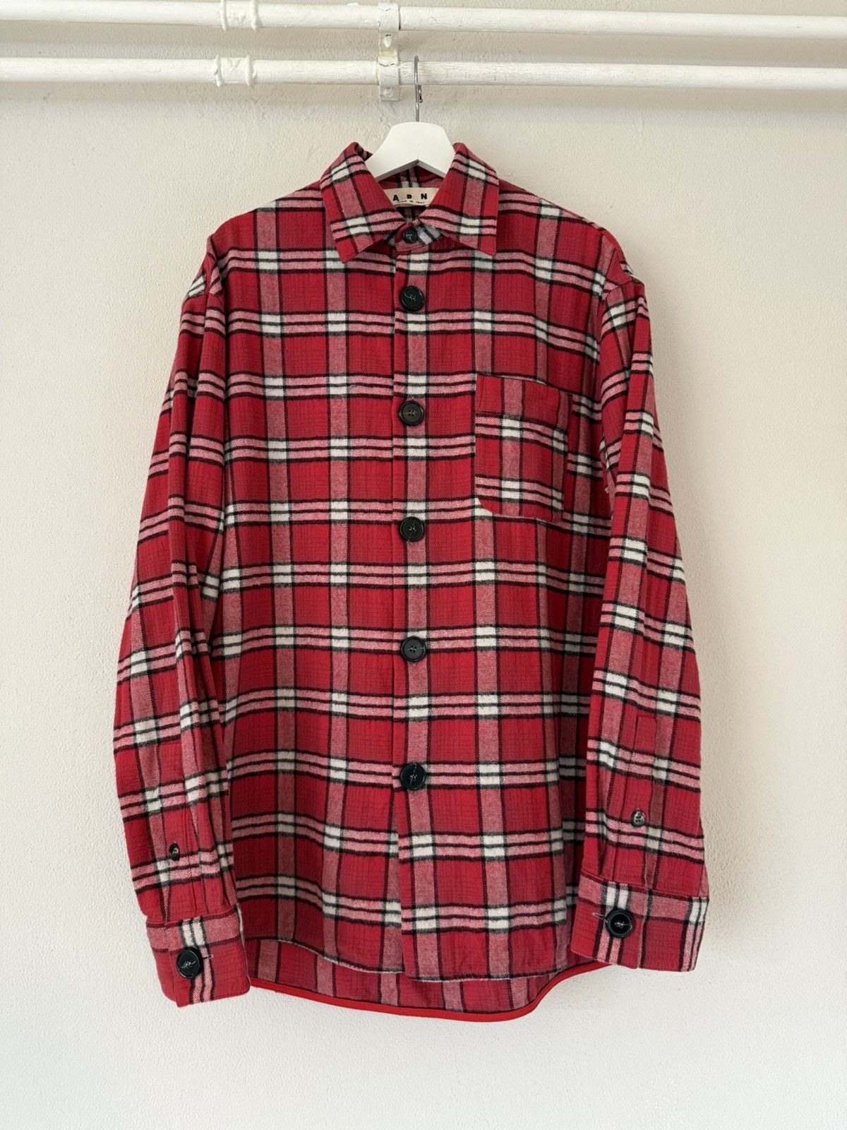 Marni Red Plaid Brushed Cotton Overshirt