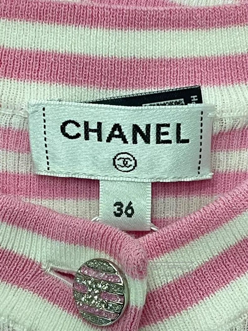 Chanel Chanel Pink striped knitted short sleeves Size XS / US 0-2 / IT 36-38 - 4 Thumbnail