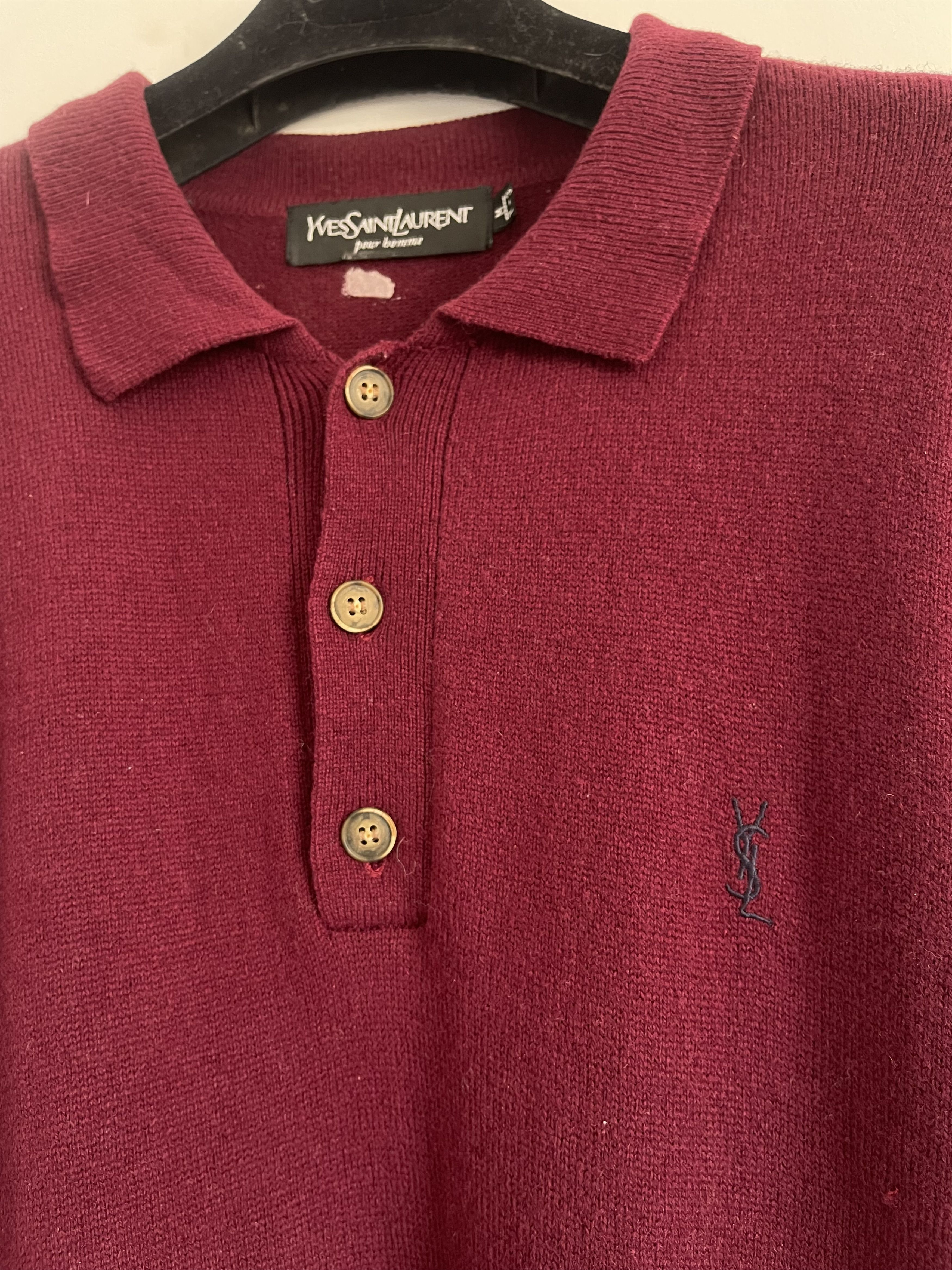 Yves Saint Laurent 🔥 burgundy sweater polo longsleeves wool jumper Size US M / EU 48-50 / 2 - 2 Thumbnail