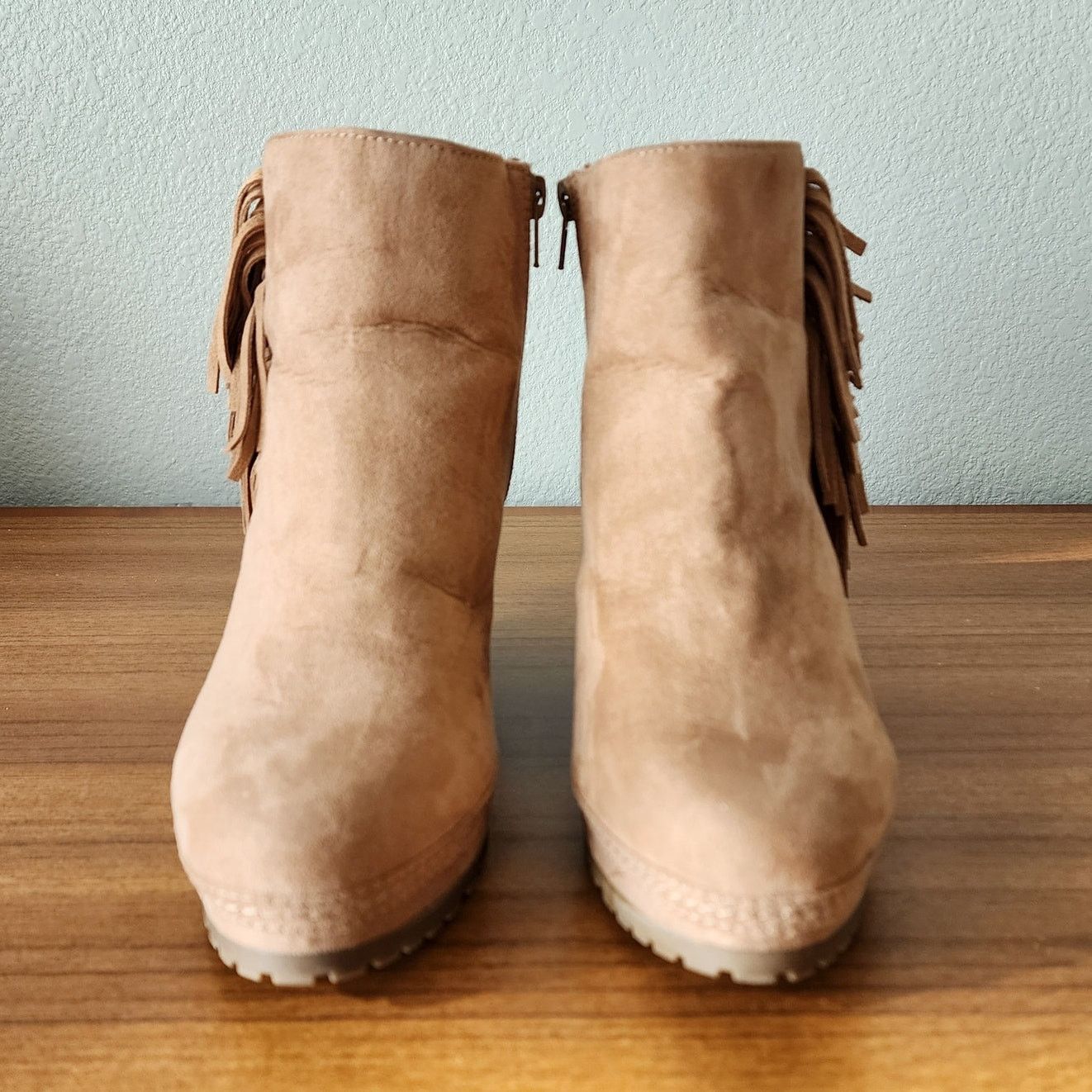 Designer Massini Faux Suede Fringe Wedge Ankle Boots Size US 8.5 / IT 38.5 - 2 Thumbnail