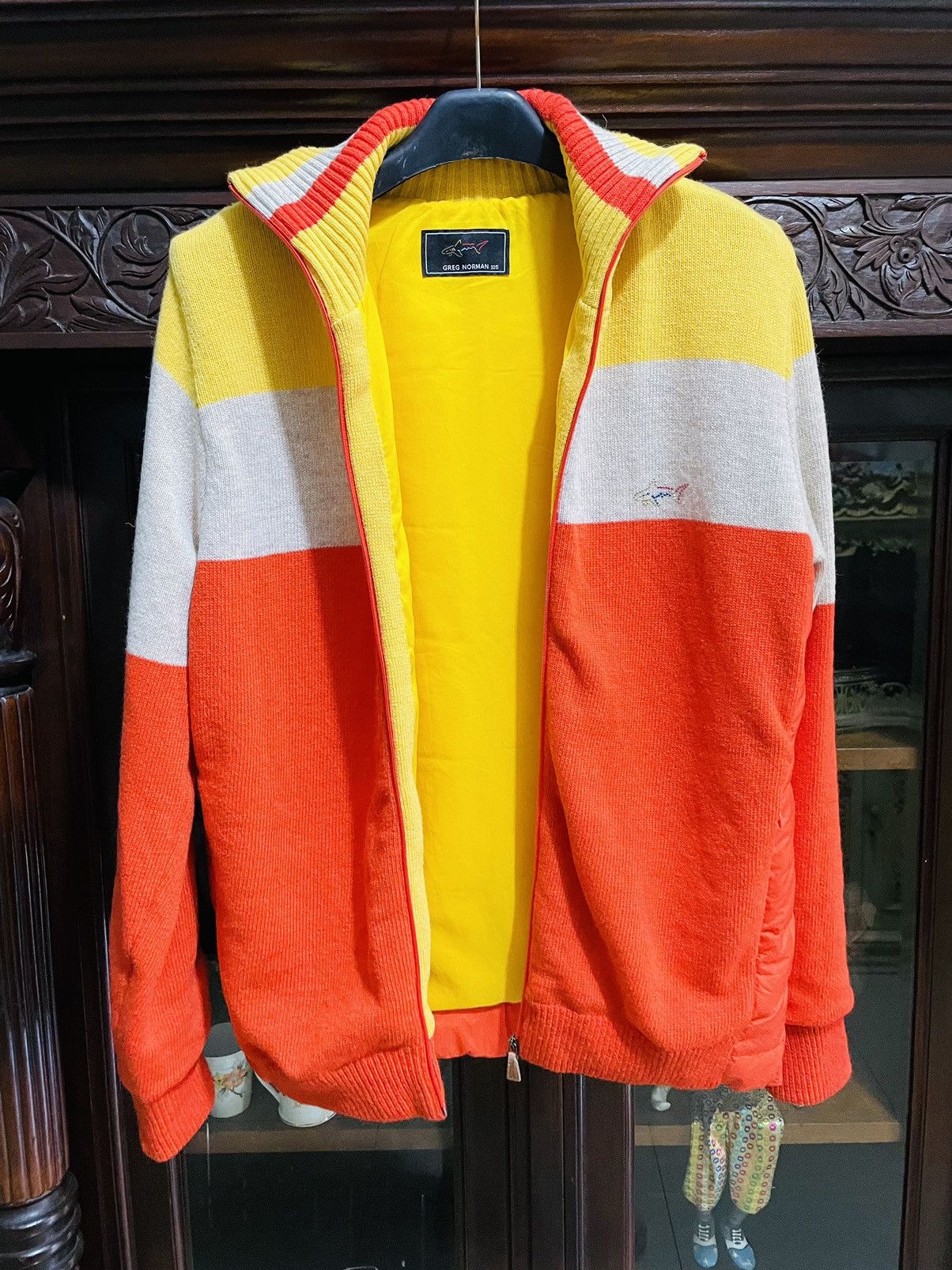image of Greg Norman Vintage Knitwear Mix Jacket in Orange, Women's (Size Medium)