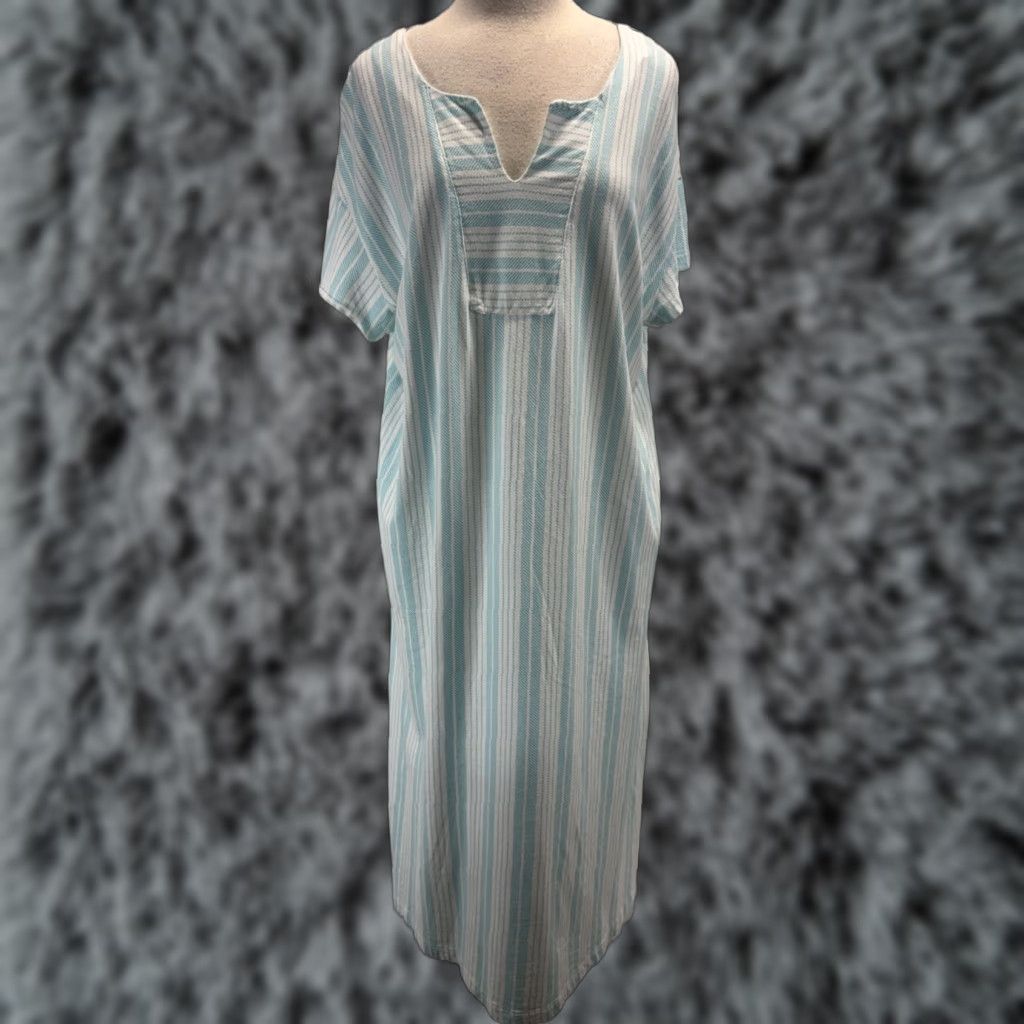 Vintage VINTAGE Stan Herman Striped Kaftan Dress Women’s L Blue White Pockets Size L / US 10 / IT 46 - 1 Thumbnail