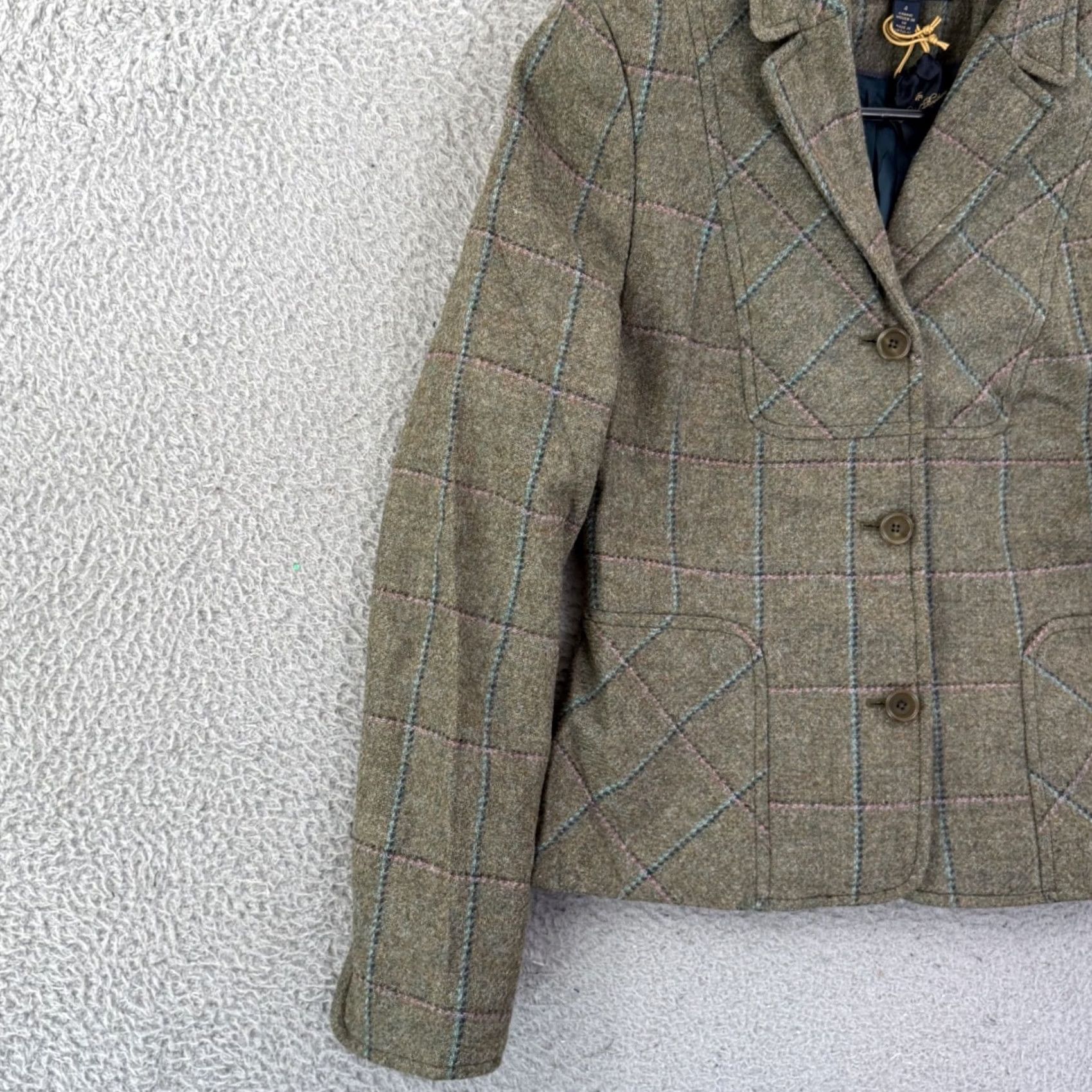 Brooks Brothers VINTAGE Brooks Brothers Blazer Womens 4 Green Wool Check Tweed Business Jacket Size S / US 4 / IT 40 - 4 Thumbnail