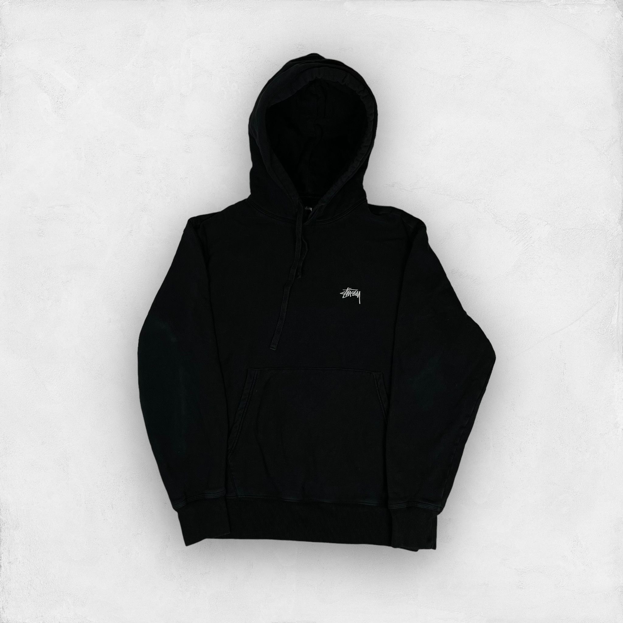 image of Stussy Men's Black Cotton Pullover Stock Logo Hoodie Small