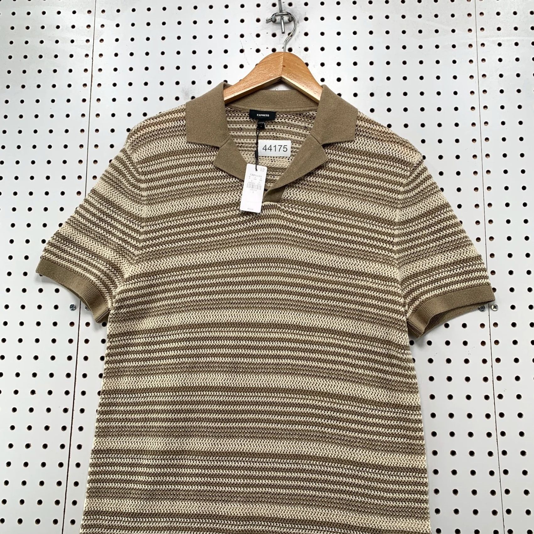 Express VINTAGE Express Polo Shirt Mens Small Beige Striped Short Sleeve 74$ Navy Mens Size US S / EU 44-46 / 1 - 2 Thumbnail