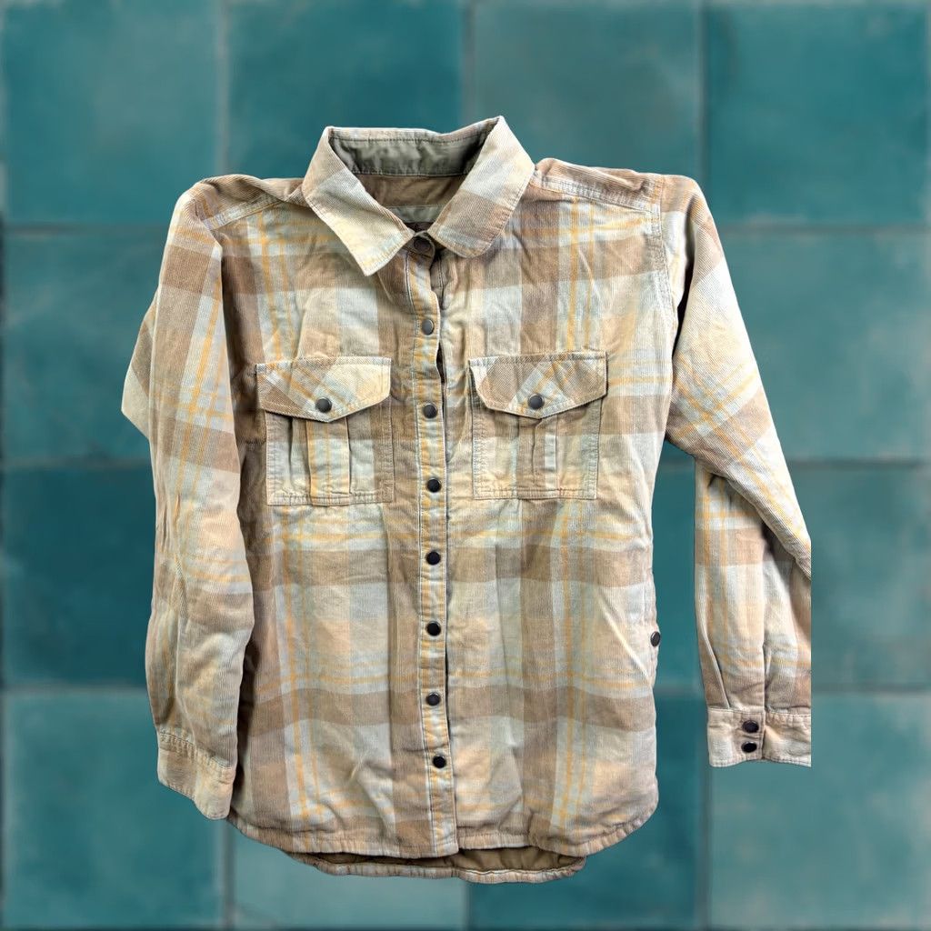 Prana PrAna Jacket Womens M Beige Plaid Corduroy Snap Front Lined Insulated Size M / US 6-8 / IT 42-44 - 1 Thumbnail