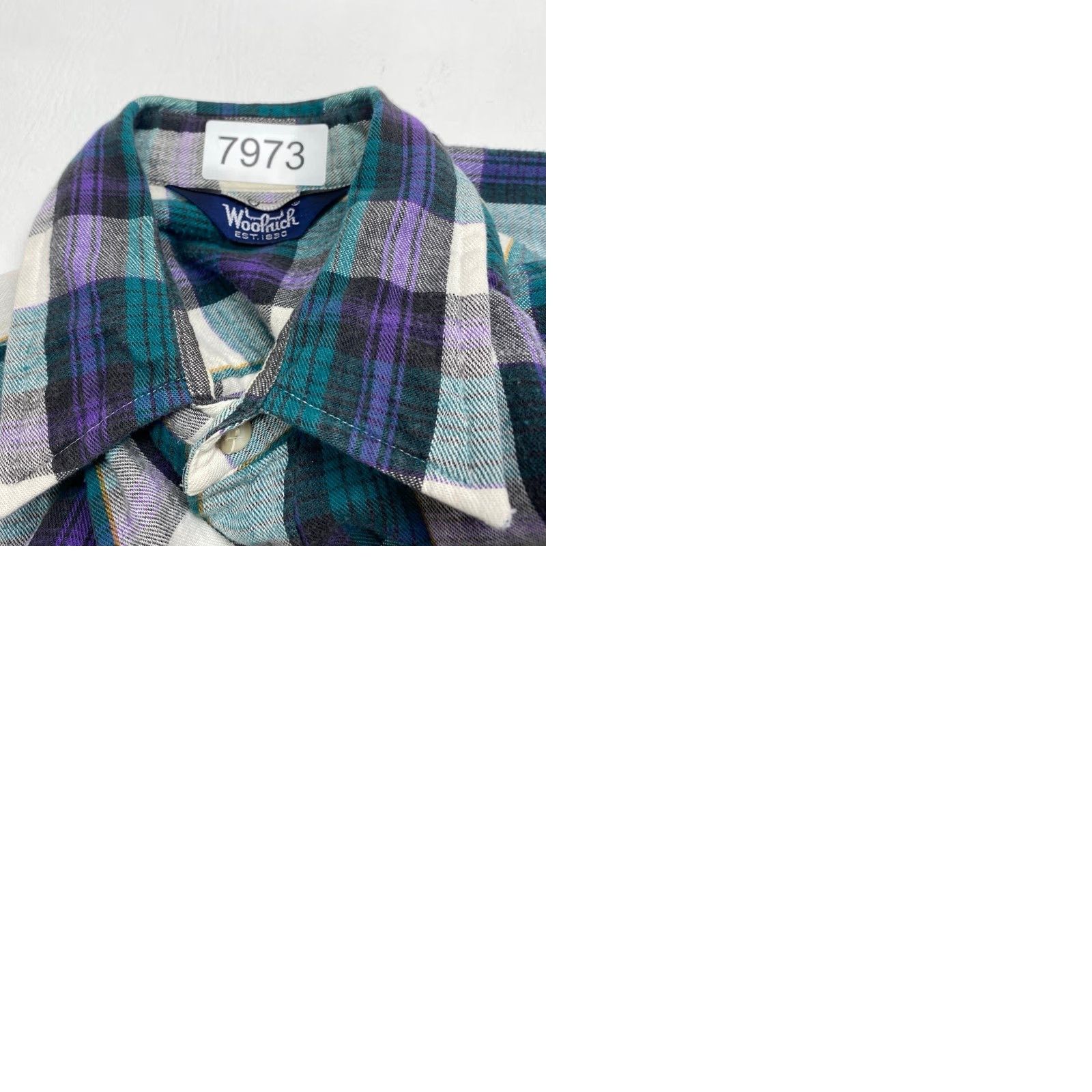 Vintage VINTAGE Woolrich Flannel Mens Large Green Purple Tartan Plaid Button Up 7973 Size US L / EU 52-54 / 3 - 9 Thumbnail