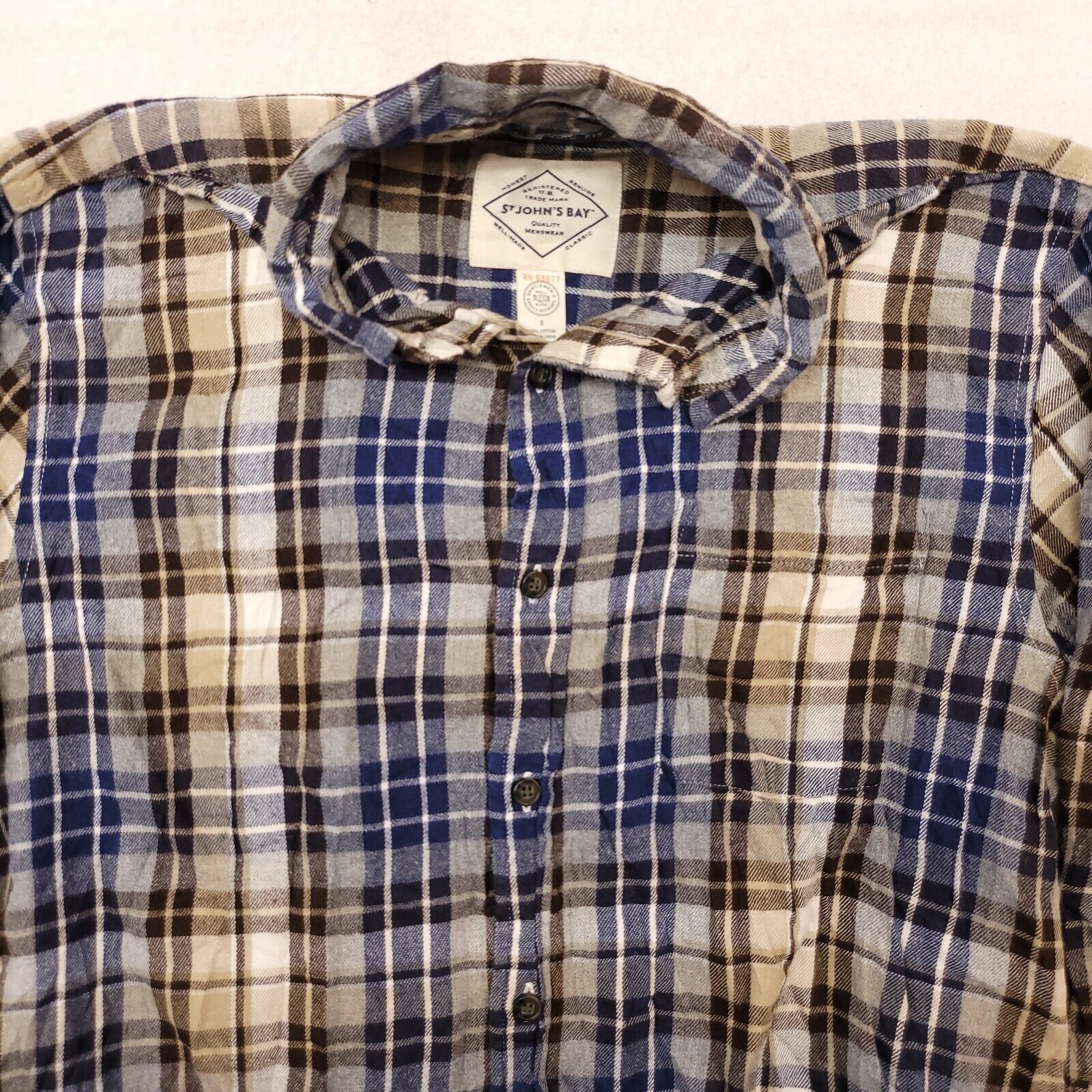 St. Johns Bay St Johns Bay Madras Flannel Shirt Mens Size S White Blue Size US S / EU 44-46 / 1 - 1 Thumbnail