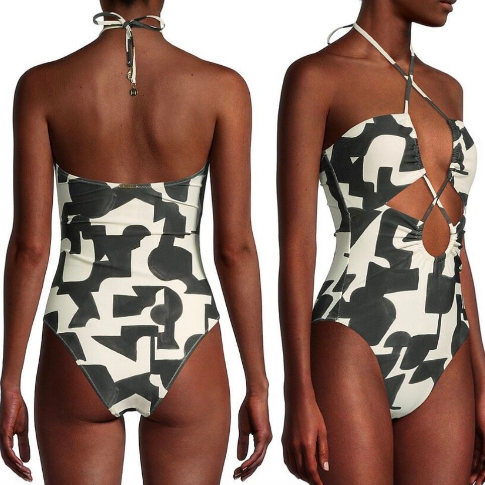 MILLY Milly Cabana Modern Geo Print Looped Cutout One-Piece Swimsuit Women’s Large Size XL / US 12-14 / IT 48-50 - 14 Thumbnail