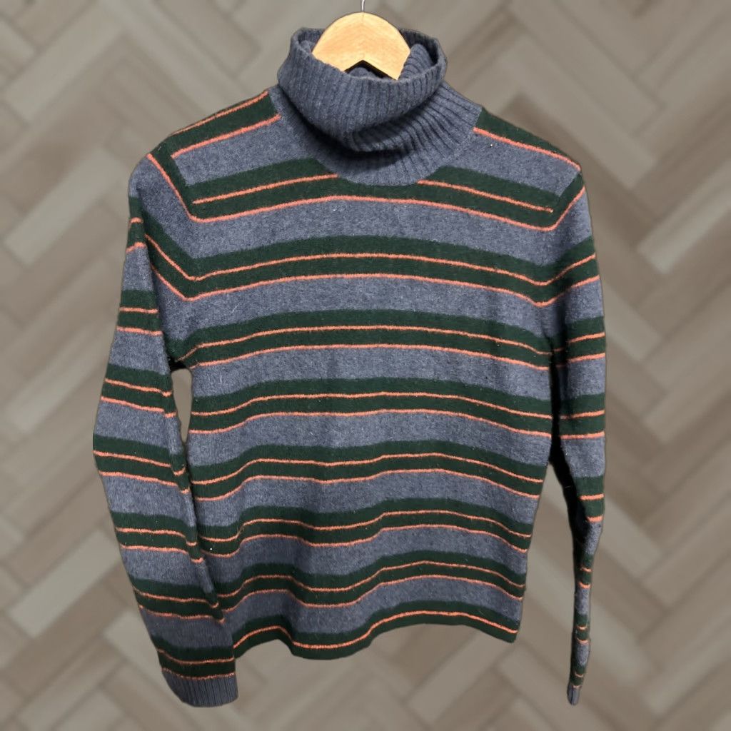 Vintage Eastside Westside Sweater Unisex Adults M Striped Turtleneck 100% Lambswool Green Pullover Fall Winter Outdoors Size US M / EU 48-50 / 2 - 1 Thumbnail