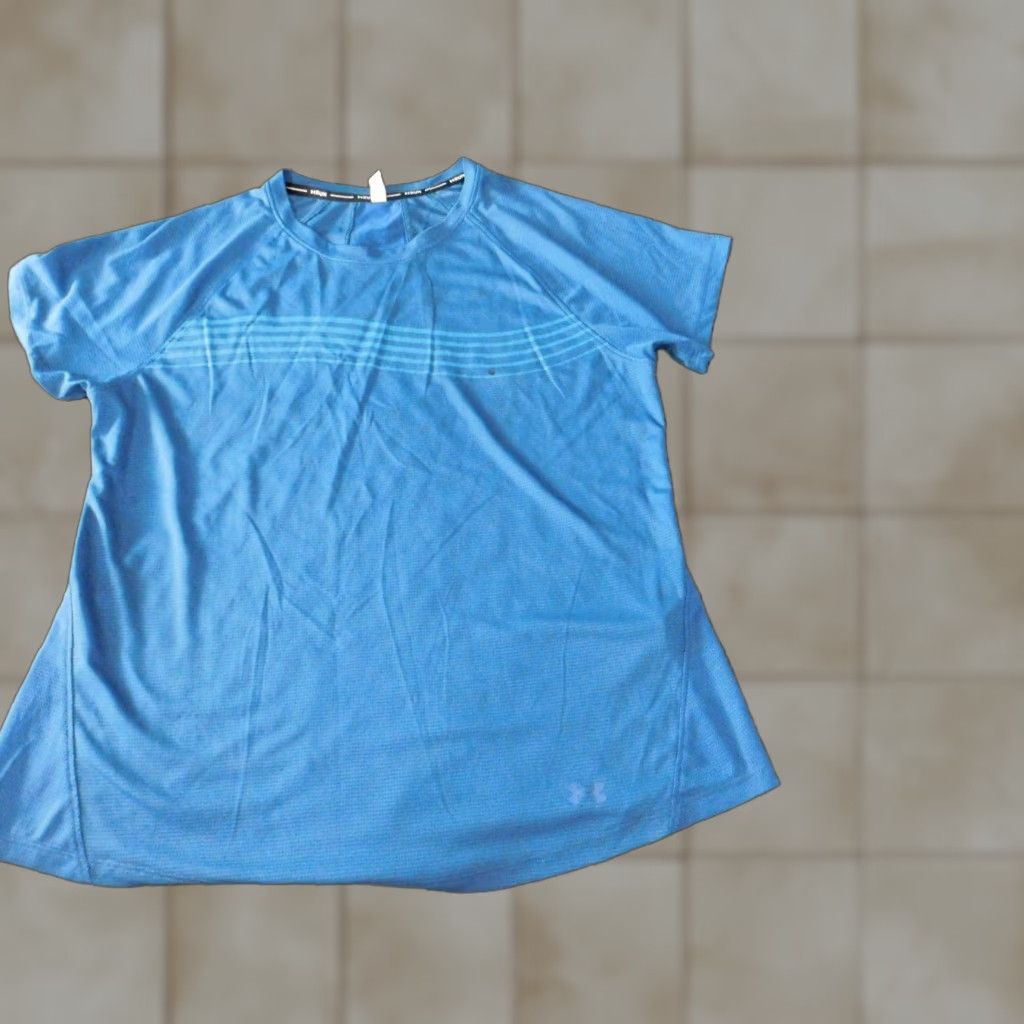 Under Armour Under Armour Womens Shirt Large Blue HeatGear Run Logo Active Stretch T-Shirt Casual Crew Neck Short Sleeve Polyester Regular Size L / US 10 / IT 46 - 1 Thumbnail