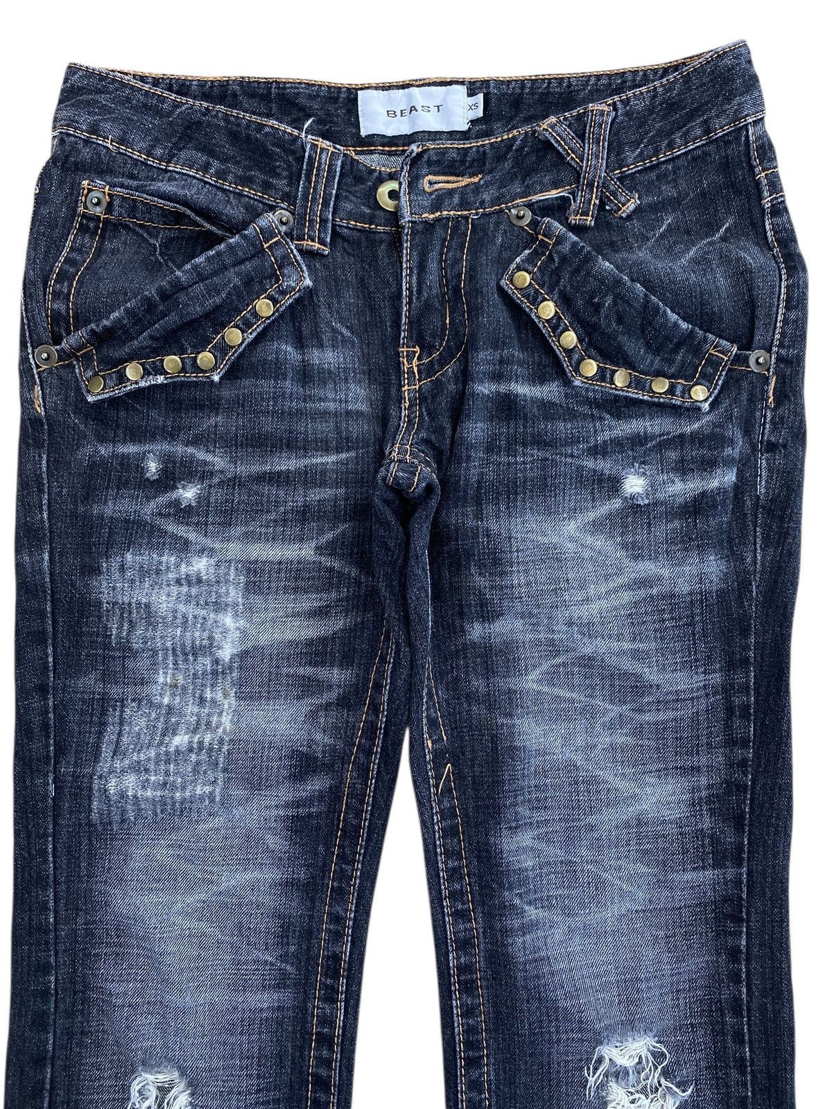 Japanese Brand Japanese Brand Beast Faded Wash Studded Ripped Flare Jeans Size US 30 / EU 46 - 2 Thumbnail