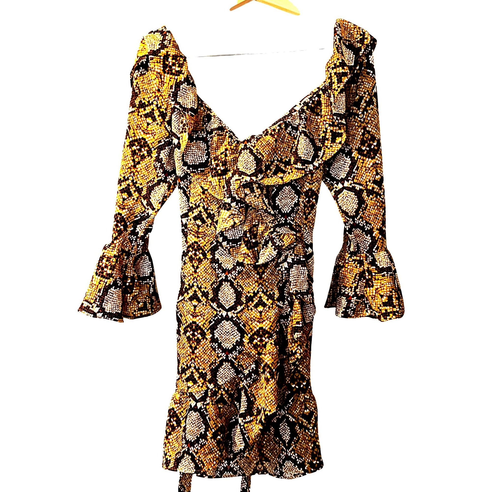 Boohoo Boohoo Snakeskin Print Ruffle Mini Dress Long Sleeve Bold Pa Size XL / US 12-14 / IT 48-50 - 4 Thumbnail