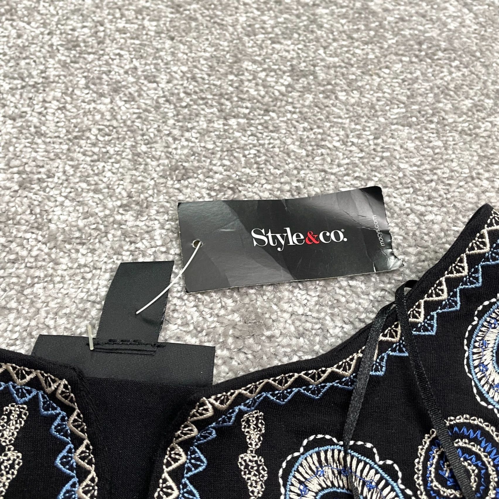 Vintage Style & Co. Bohemian Embroidered Blouse Womens M Black NWT Casual Shirt Kimono Sleeve V-Neck Size M / US 6-8 / IT 42-44 - 4 Thumbnail