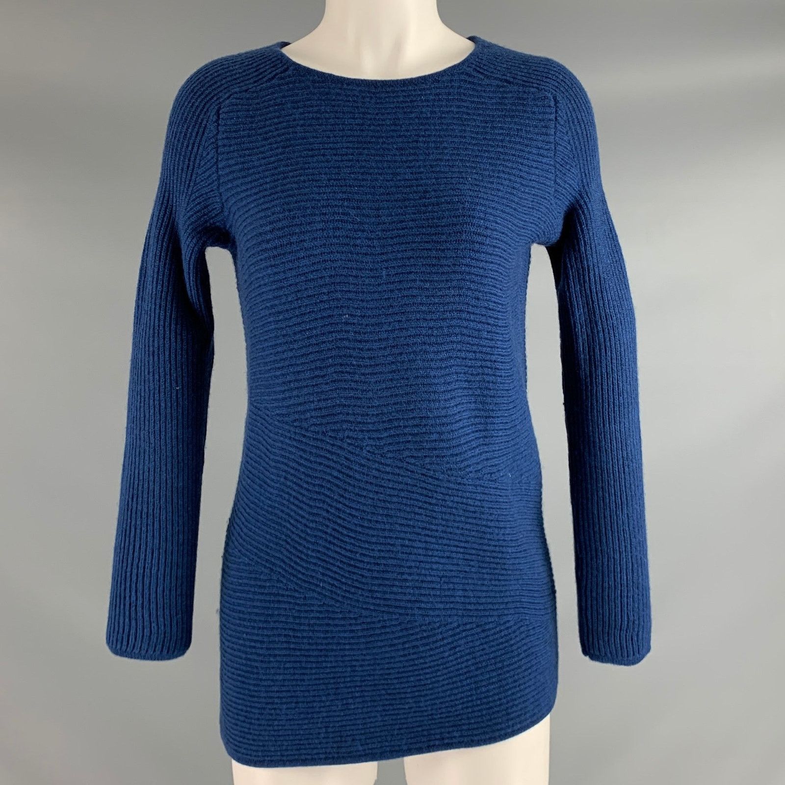 J.McLaughlin J.McLAUGHLIN M Blue Merino Wool Ribbed Crew-Neck Pullover Size M / US 6-8 / IT 42-44 - 1 Thumbnail