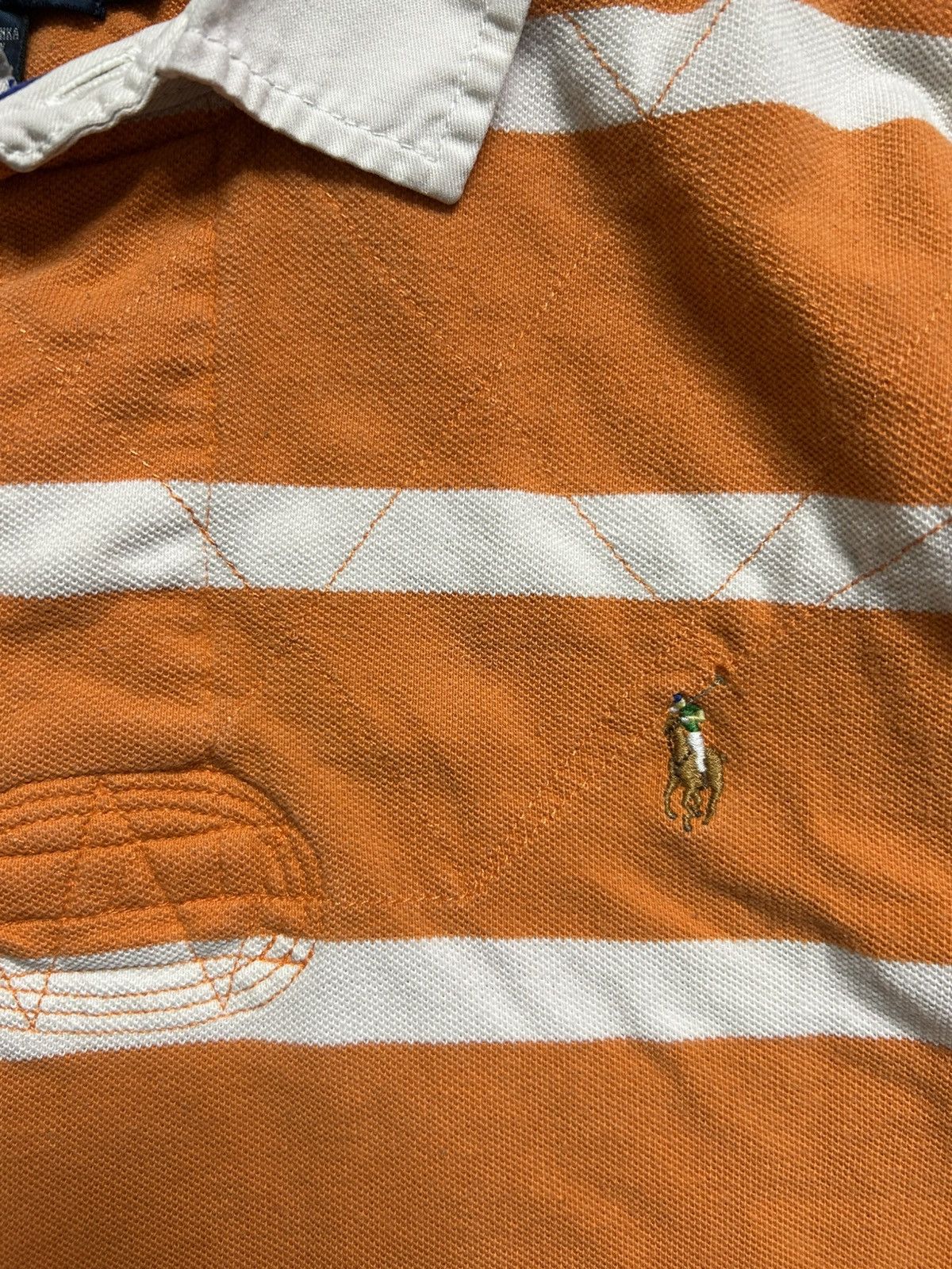 Polo Ralph Lauren Vintage 80s Polo Ralph Lauren Striped Rugby Orange Quilt Size US L / EU 52-54 / 3 - 3 Thumbnail