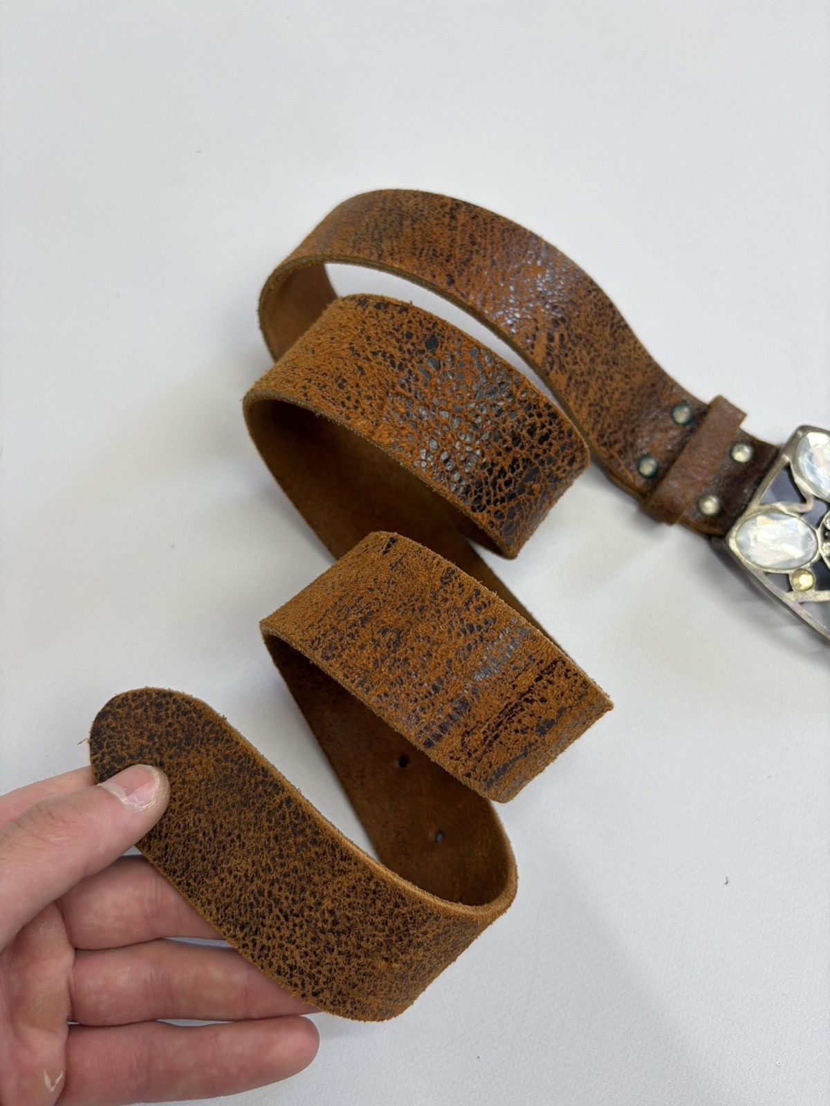 Hysteric Glamour Vintage Distressed Leather Crystal Belt Y2K Rockstar Grunge Size 32 - 13 Thumbnail