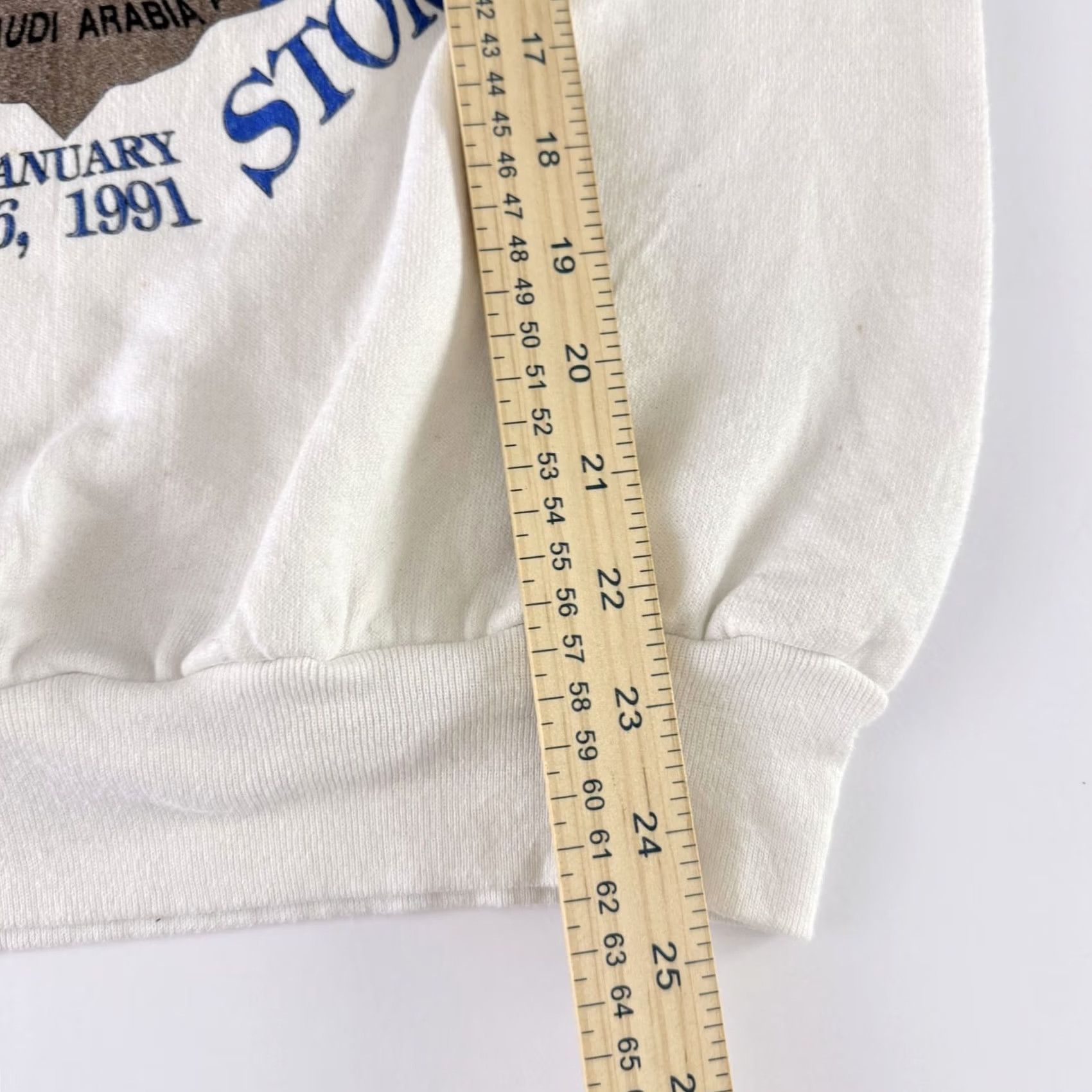 Fruit Of The Loom VINTAGE Fruit of the Loom Sweartshirt Mens M White Desert Storm 1991 Storm Graphic Print Crew Neck Pullover Knit Sweatshirt Regular Fit Shirt Size US M / EU 48-50 / 2 - 7 Thumbnail