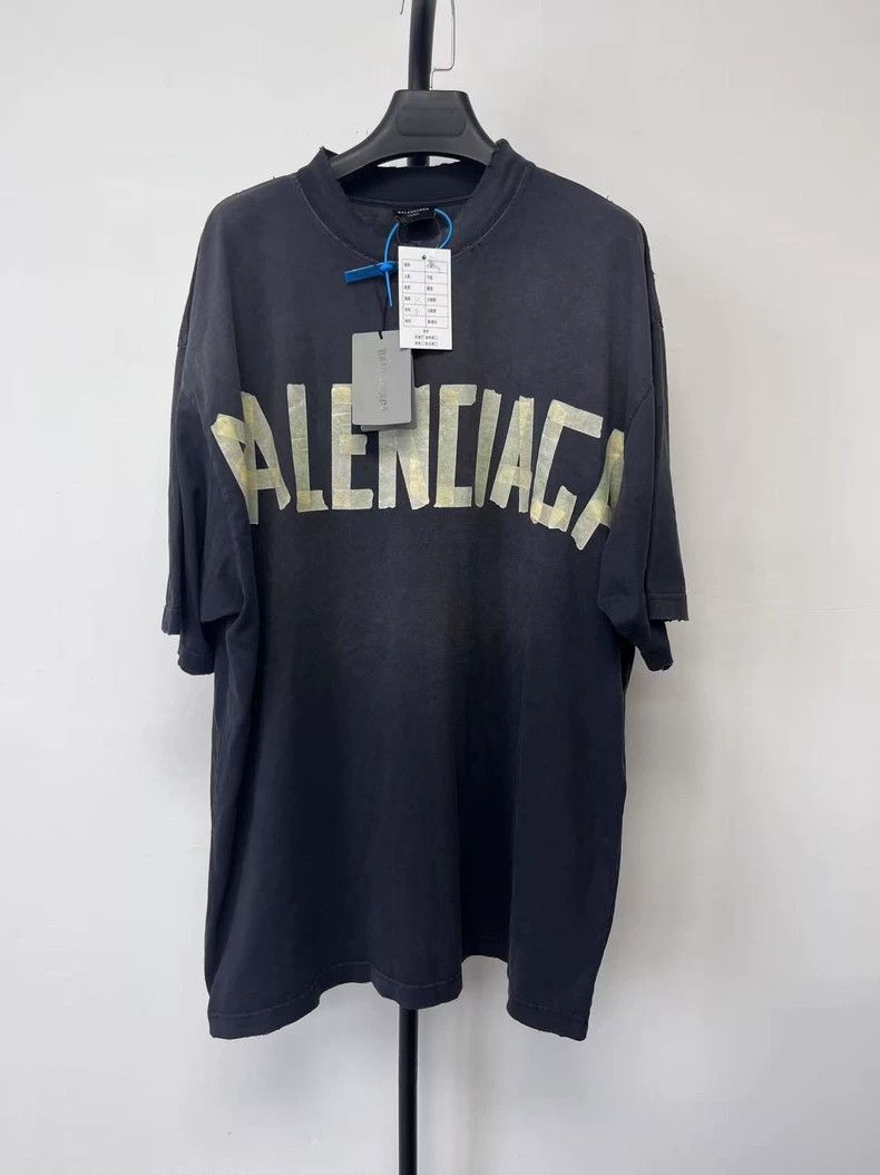 Balenciaga Tape Letter Logo Printed Round Neck Short Sleev