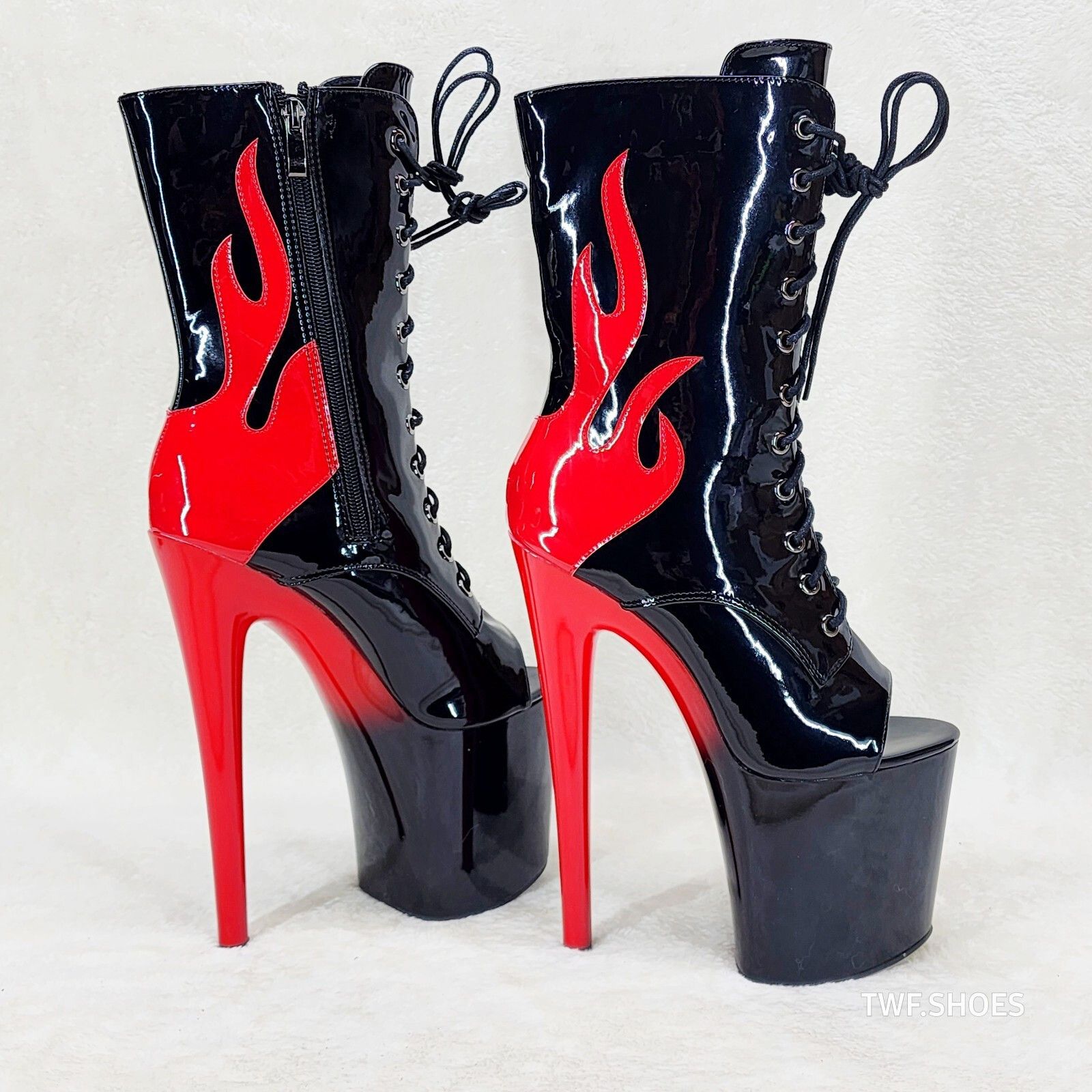 Other Bulls Black Patent Open Toe Red Flame Platform High Heel Mid Size US 6 / IT 36 - 1 Thumbnail