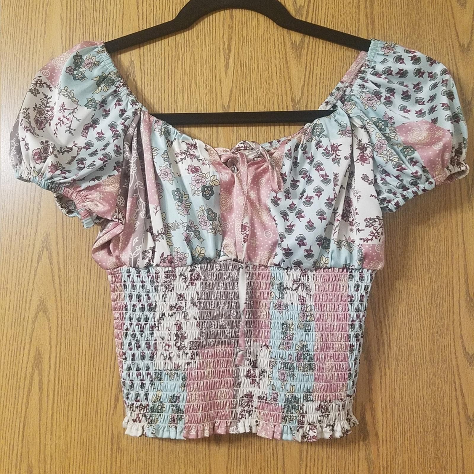 Designer Just Polly Floral Patchwork Puff Sleeve Top Size XS Size XS / US 0-2 / IT 36-38 - 1 Thumbnail