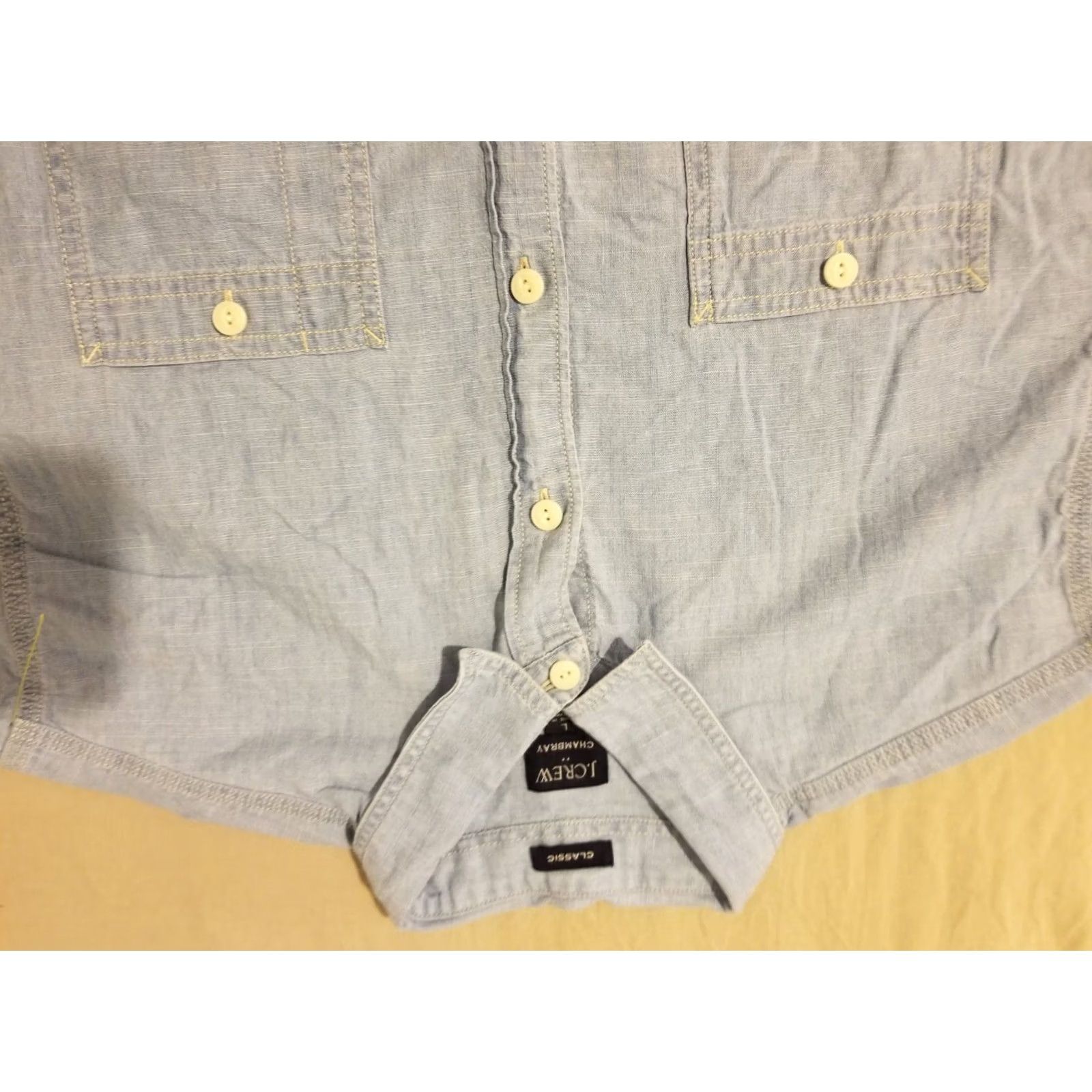 J.Crew J. Crew Mens Shirt L Large Blue Cotton Button Short Sleeve Size 42R - 2 Thumbnail
