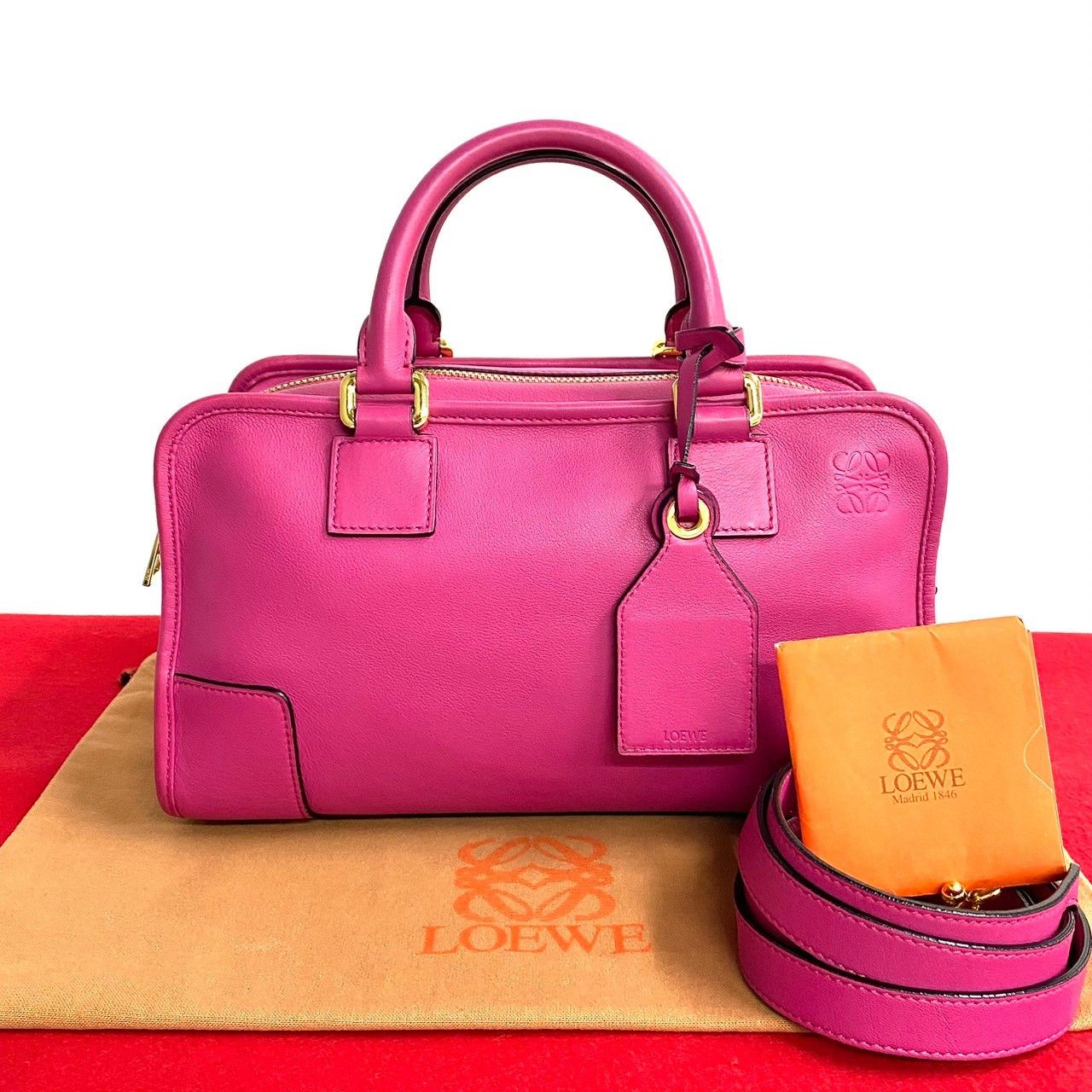 image of Loewe Leather Amazona Handbag in Pink, Women's