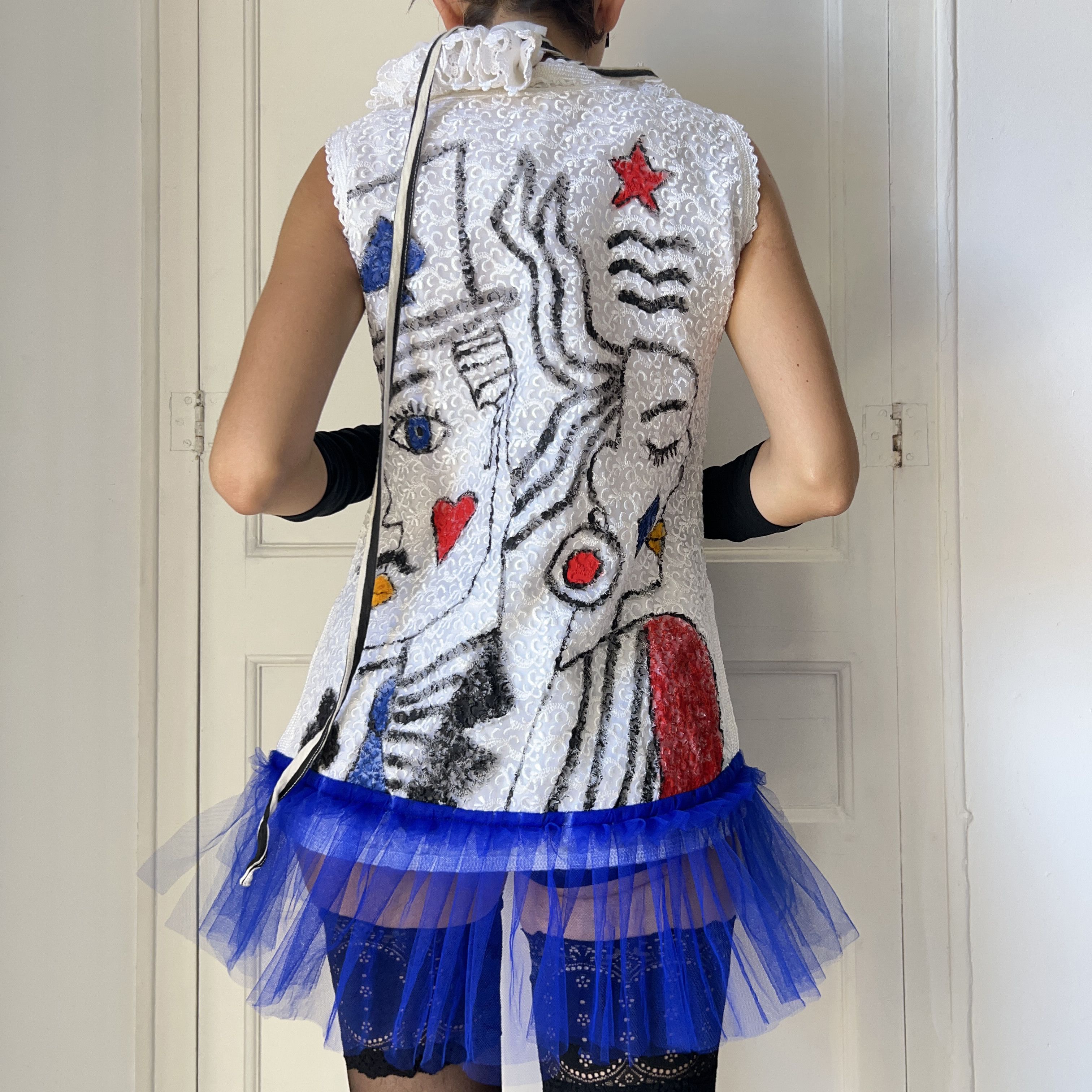Custommade Hand Painted Playing Card Embroidered Tulle Vest Size M / US 6-8 / IT 42-44 - 2 Thumbnail