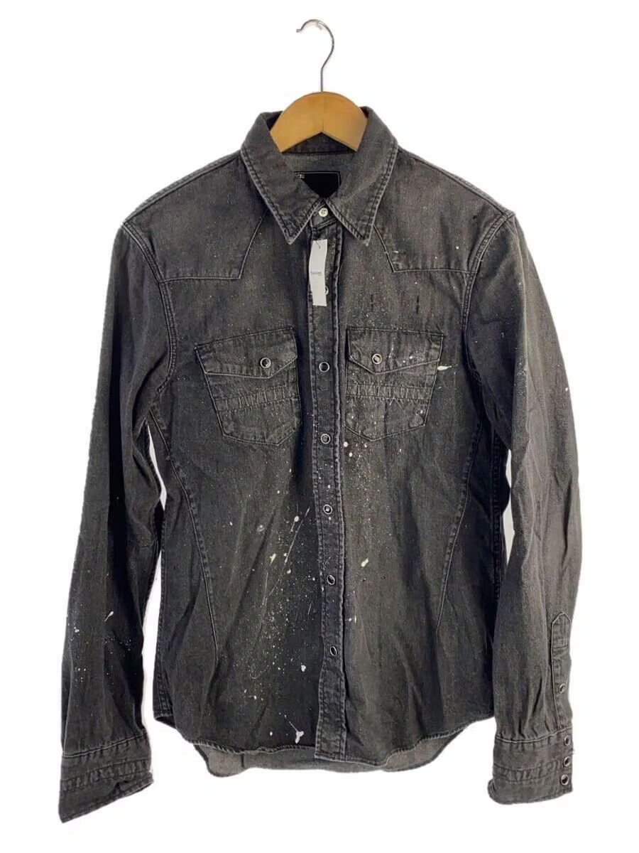image of Number N Ine Paint Splatter Western Button Shirt in Black, Men's (Size Large)