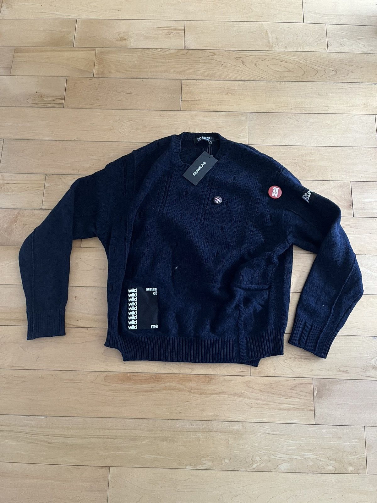 image of NWT - Raf Simons Reverse Braid Sweater With Pins in Navy, Men's (Size XS)