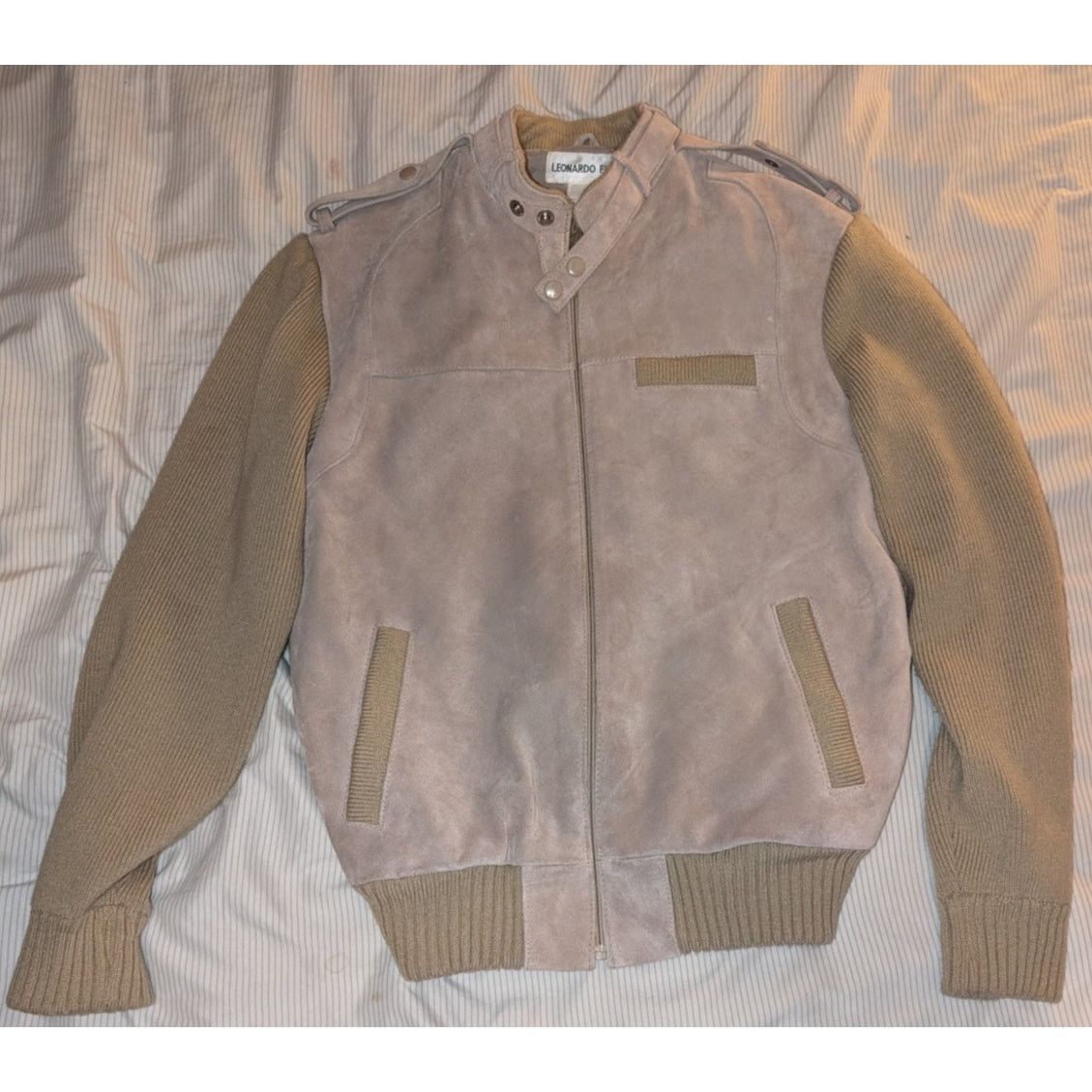 Members Only Vintage Leonardo Fini Suede Leather / Knitted Jacket Large Size US L / EU 52-54 / 3 - 1 Thumbnail