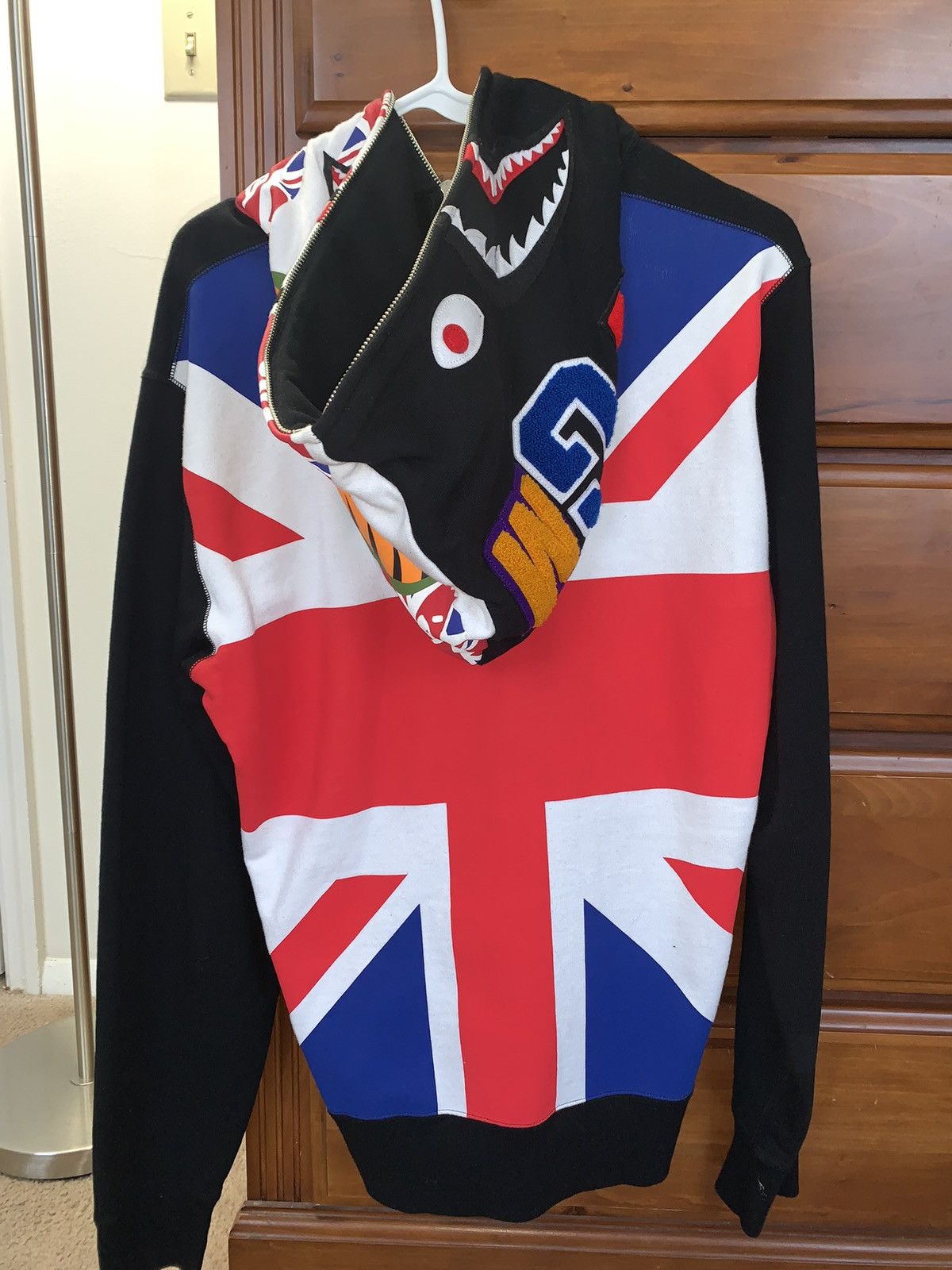 Bape Bape Union Jack UK Flag Shark Hoodie Grailed