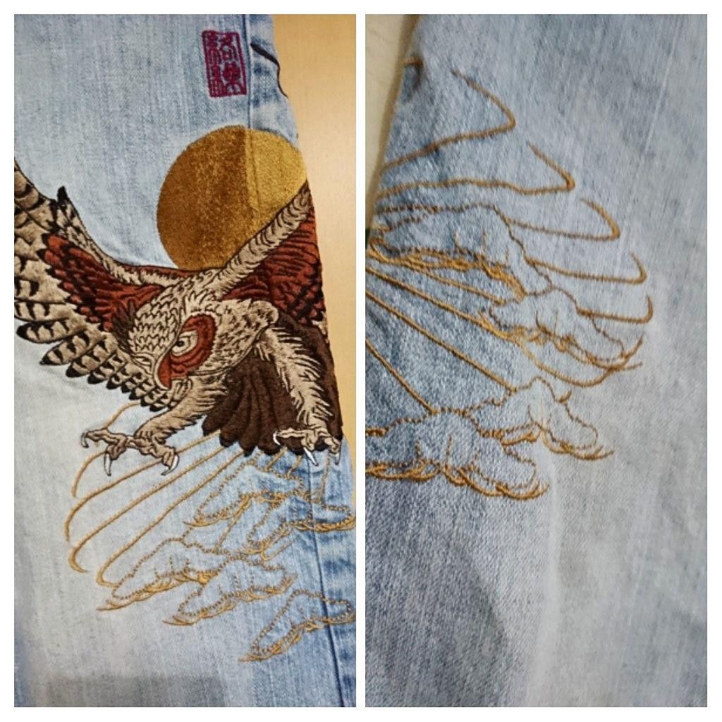 Japanese Brand KARAKURI TAMASHII Embroidered Denim Shorts Blue 33 Size US 34 / EU 50 - 3 Thumbnail